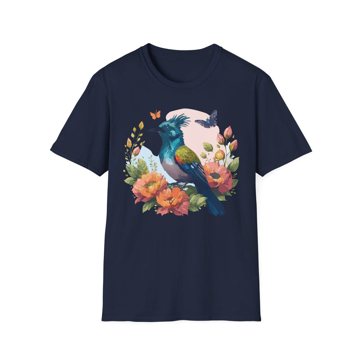 Colorful Crested Bird T-Shirt | Floral Bird Illustration, Spring Nature Tee