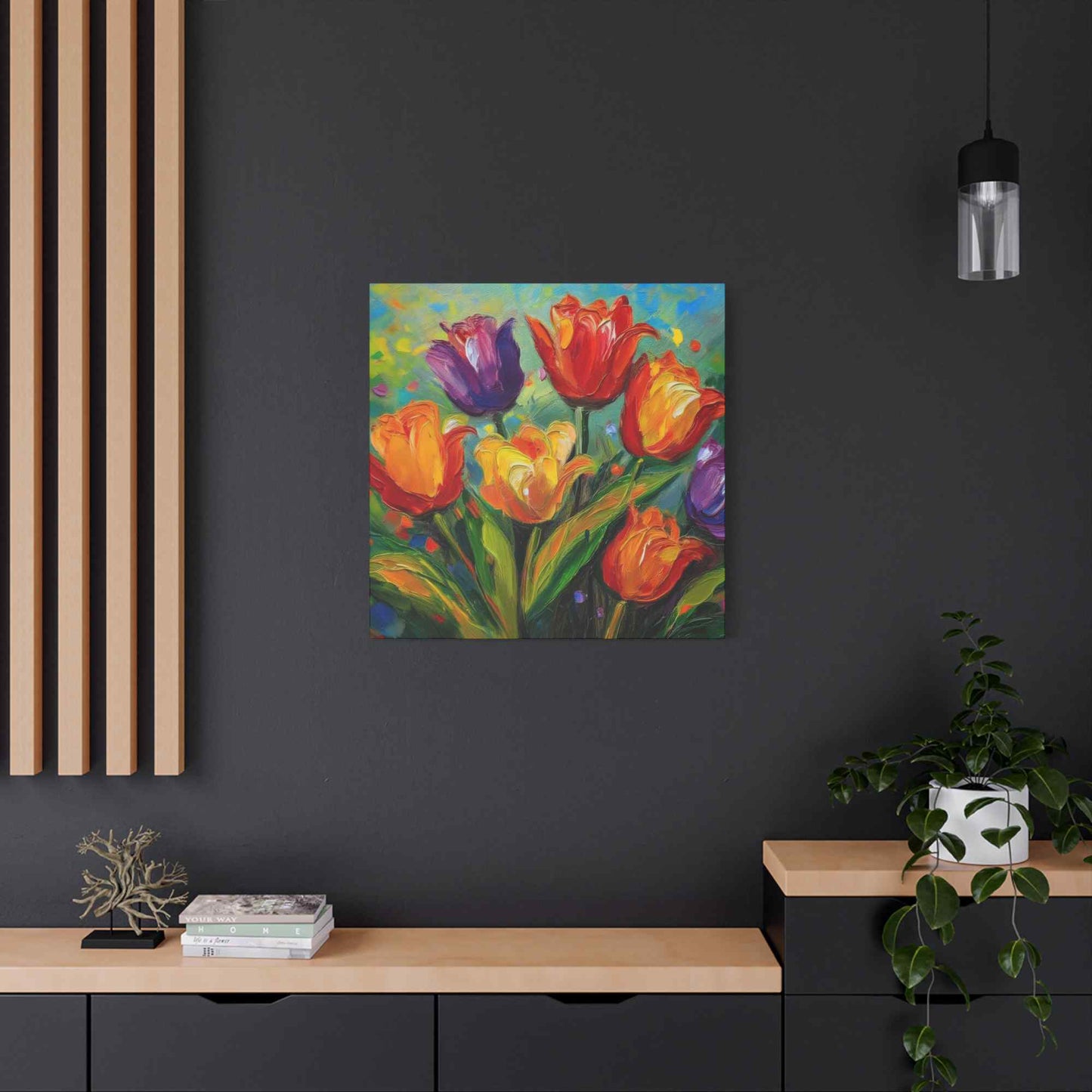 Tulips Print Canvas, Floral Oil Paint Print 20x20, 24x24, 30x30, 32x32, 36x36 Art Design Pine-Wood Inner Frame MC-141