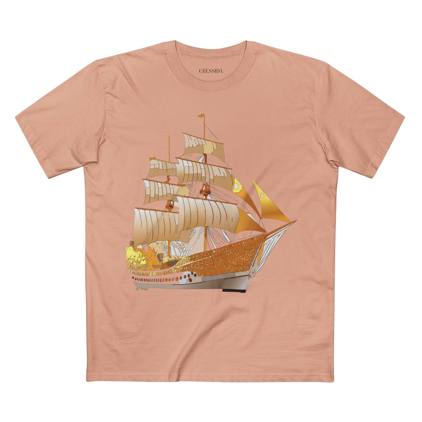 Ship Graphic Unisex 100 Cotton T-Shirt with Gold Frigate Art Design 24