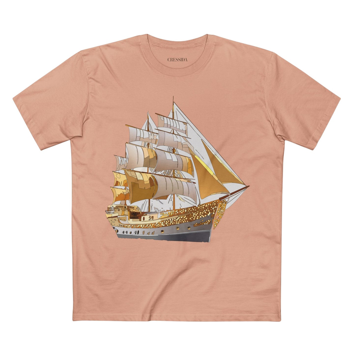 Ship Graphic Unisex 100 Cotton T-Shirt with Gold Frigate Art Design 21
