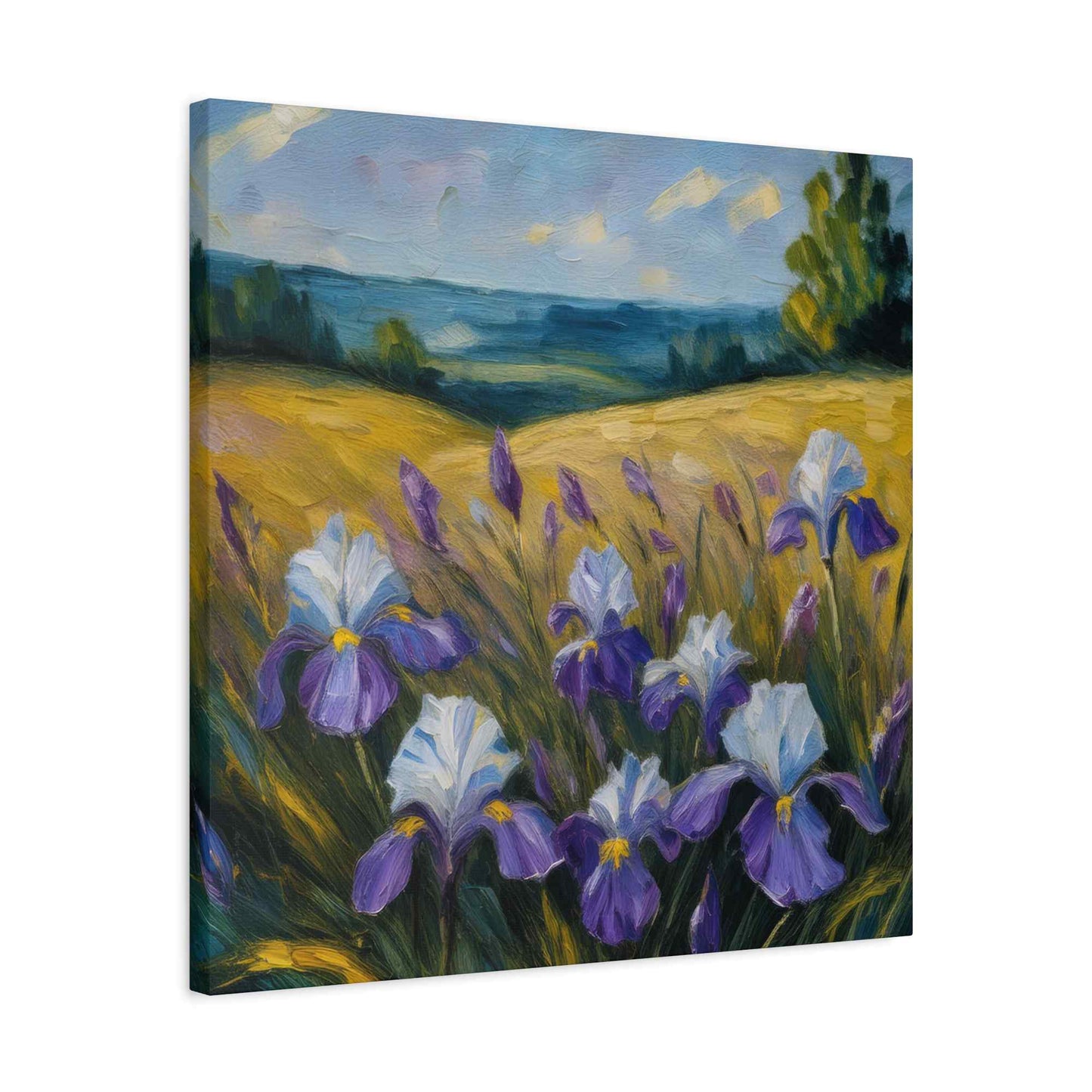 Irises Floral Print Canvas, Floral Oil Paint Print 20x20, 24x24, 30x30, 32x32, 36x36 Art Design Pine-Wood Inner Frame MC-181