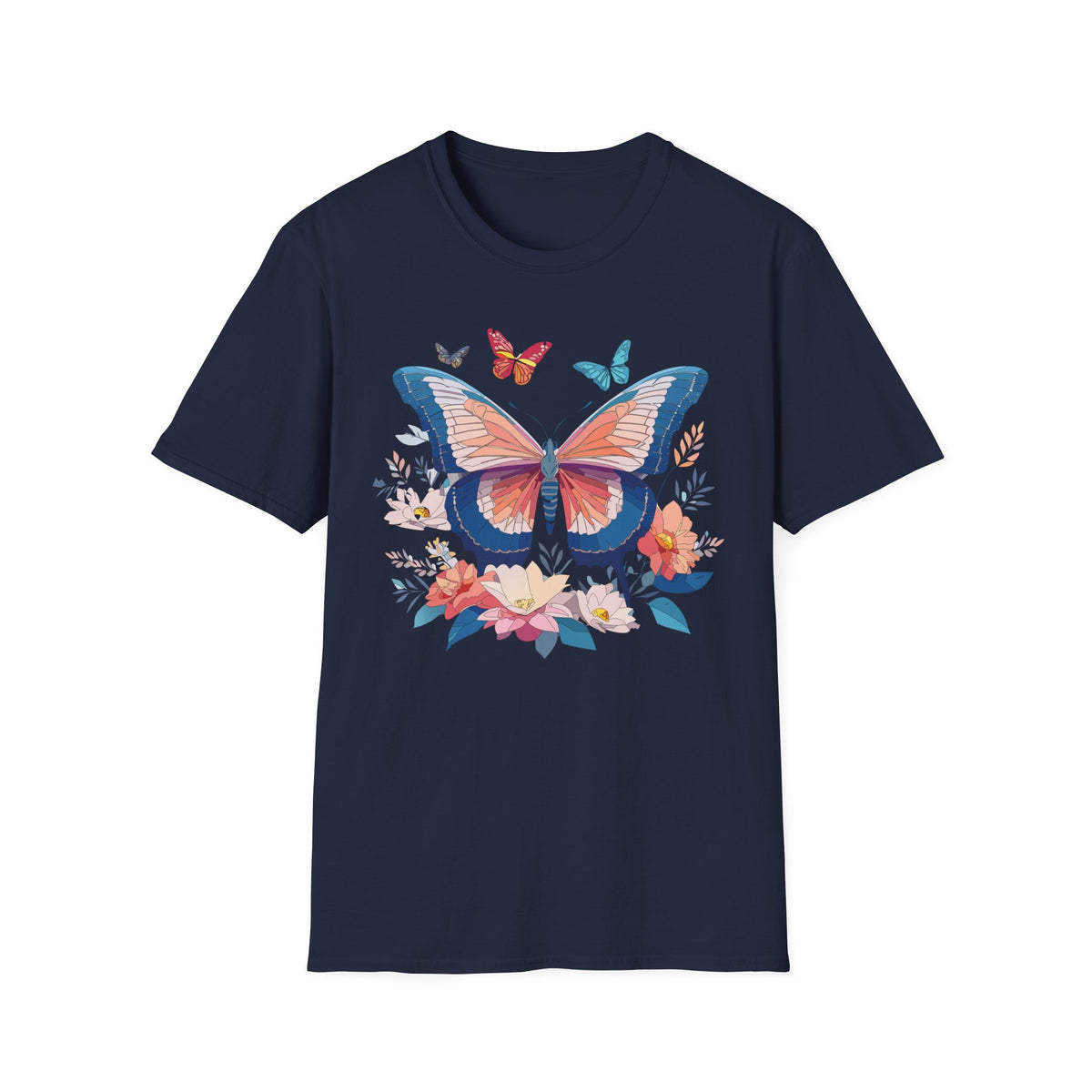Butterfly Floral T‑Shirt — Colorful Garden Butterfly Graphic Design Unisex 100 Cotton Gildan T-Shirt