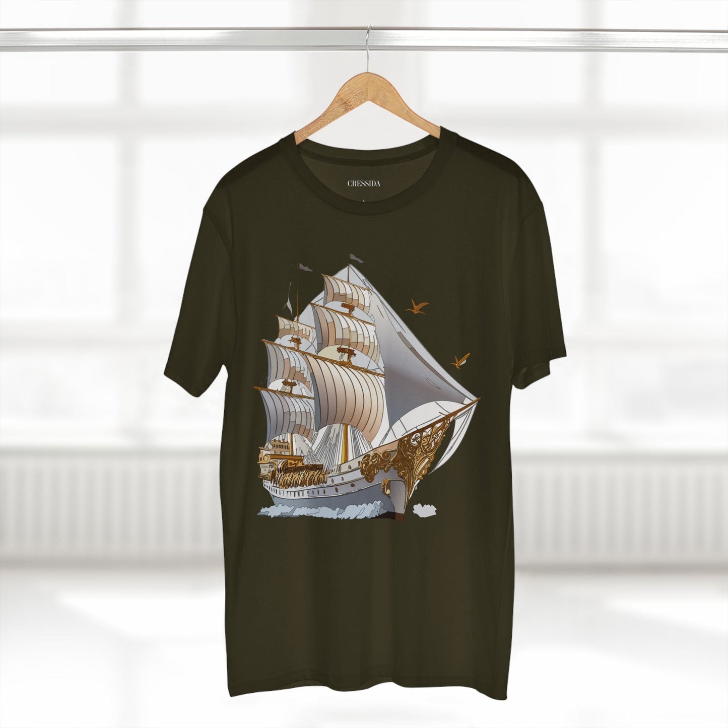Ship Graphic Unisex 100 Cotton T-Shirt with Gold Frigate Art Design 16