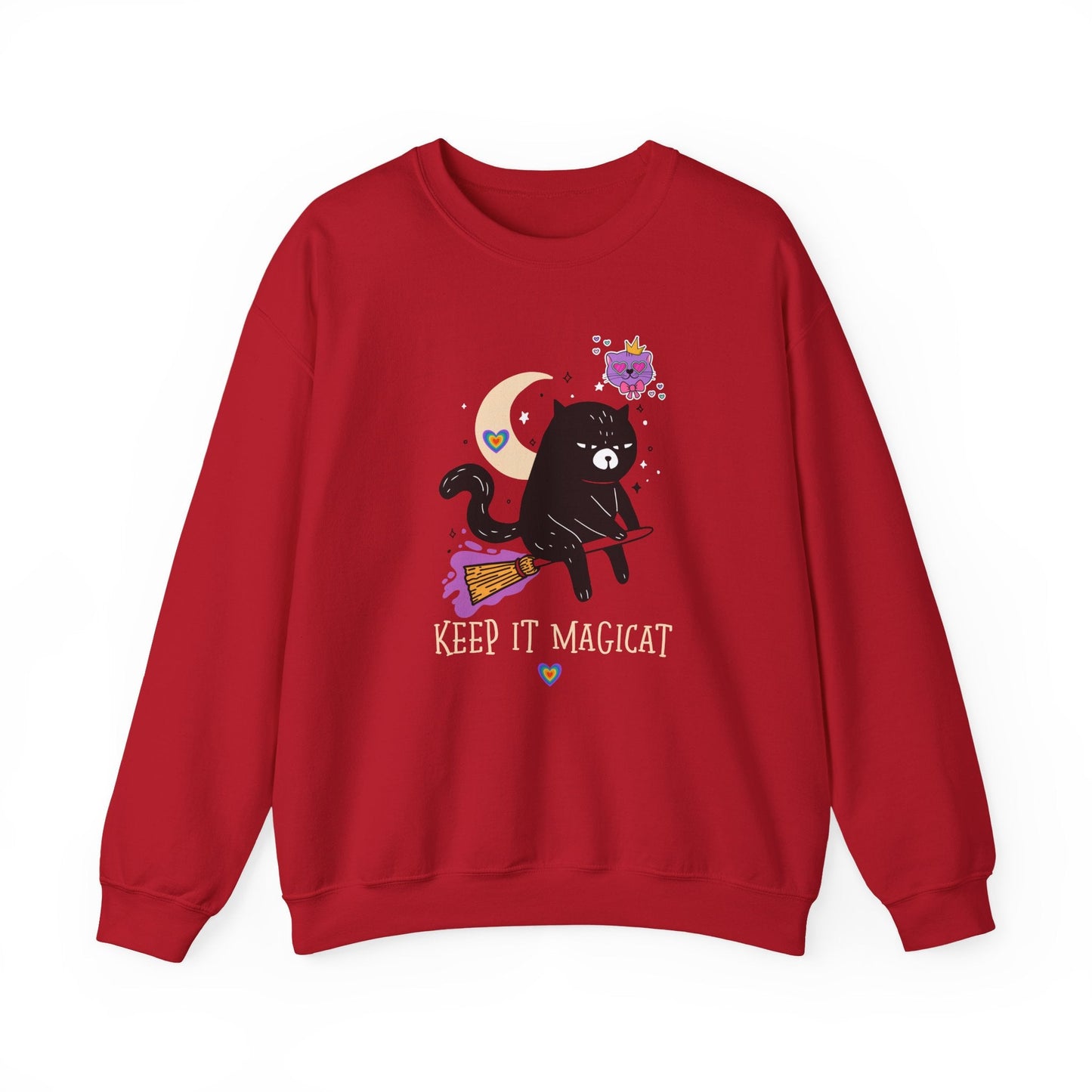 Flying Cat Heart Sweatshirt Unisex Fifty Fifty Cotton Poly Crewneck Gildan 18000 Valentines Day