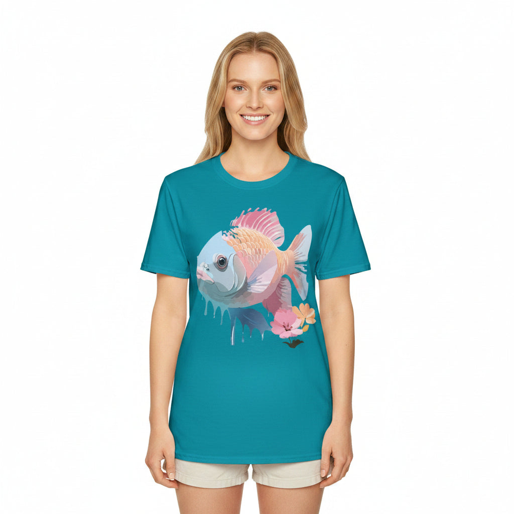 Fish Art Design Shirt Unisex Graphic Tee 100 Percent Ring Spun Cotton Softstyle Gildan 64000