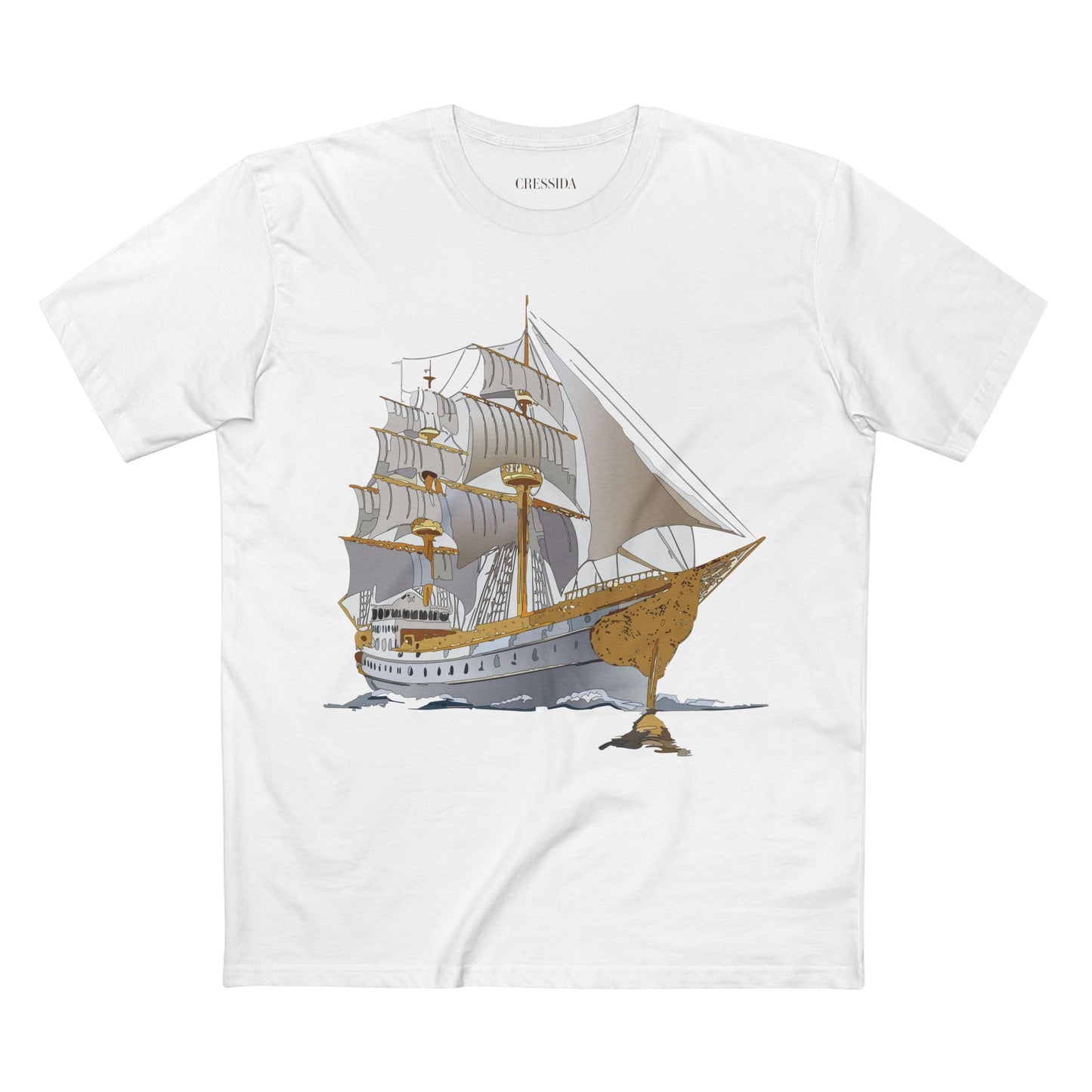Ship Graphic Unisex 100 Cotton T-Shirt with Gold Frigate Art Design 6
