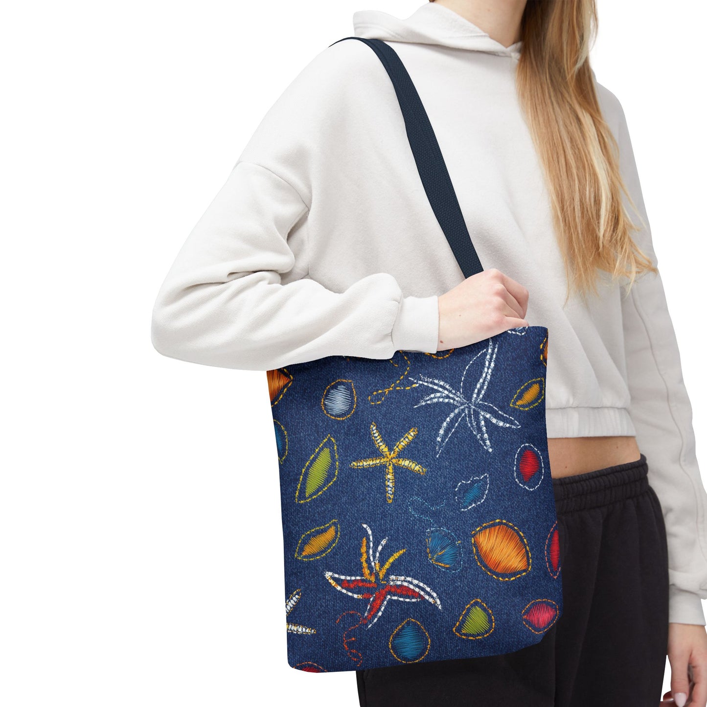 Denim Fabric Imitation Print Unisex Canvas Bag Poly Spun 3 Sizes Tote Bag 182-4