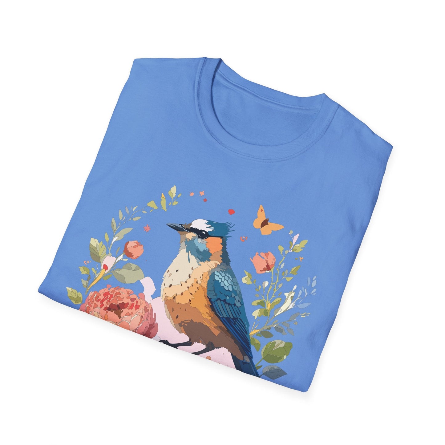Floral Bird T Shirt Unisex Softstyle Gildan 64000 Tee 100 Percent Ring Spun Cotton