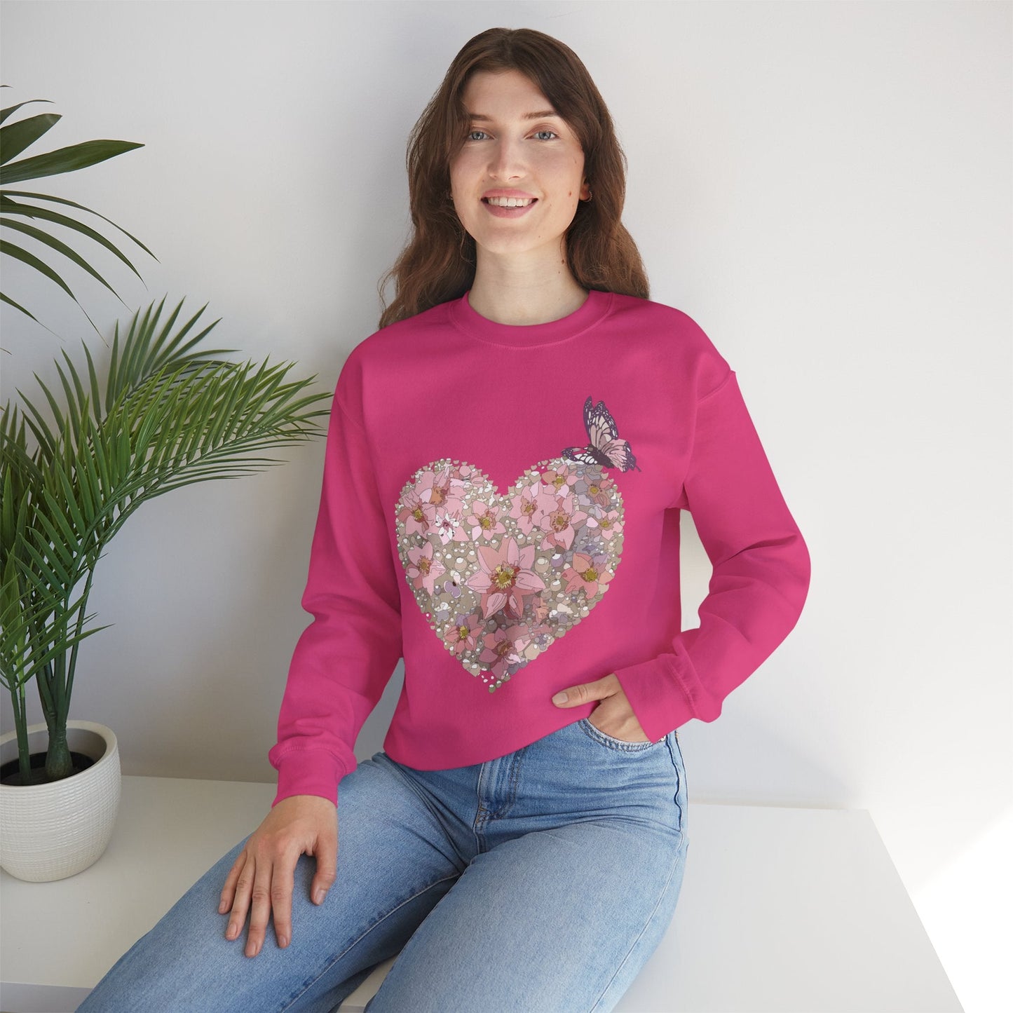 Unisex Floral Heart Sweatshirt Floral Love Valentines Day Gildan 18000 Heavy Blend Crewneck