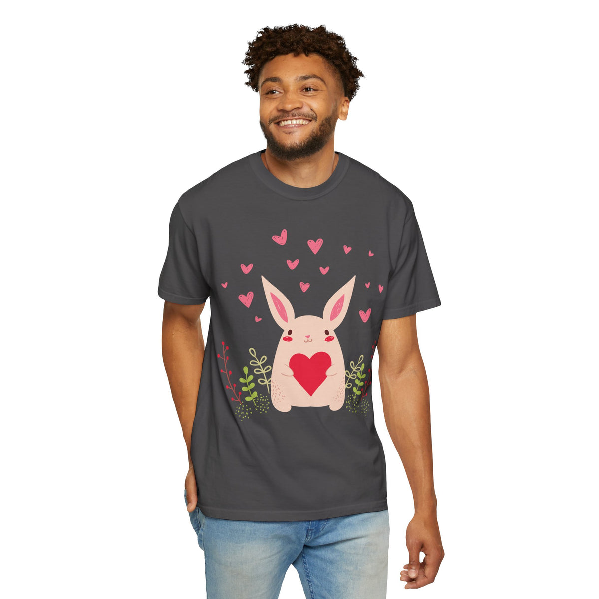 Easter Bunny Heart T-Shirt, Tee Shirt with Easter Signature, T Shirt with Easter Prints, Tee Shirt with Easter Design