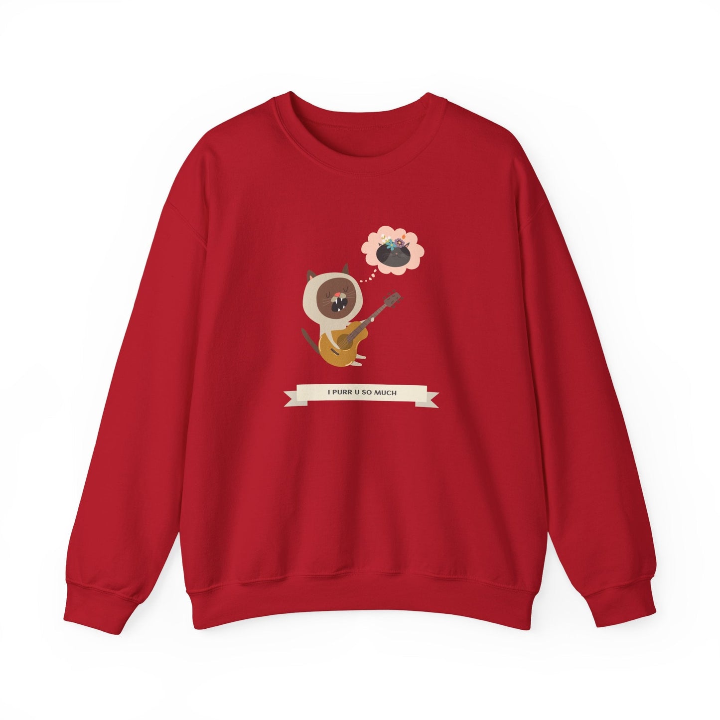 Cat with Guitar Sweatshirt, Love Sweatshirt, Cat Sweatshirt, Valentine's Day Sweatshirt, 50/50 Cotton-Poly Animal Sweatshirt 127