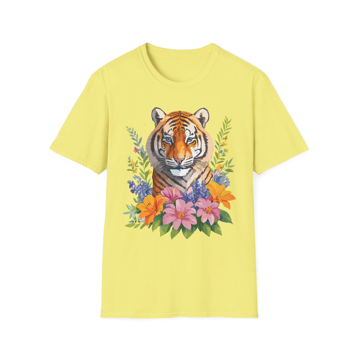 Floral Tiger Illustration T-Shirt | Tiger Face with Flowers