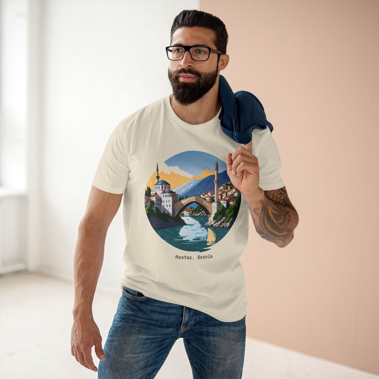 Bosnia Travel Shirt Unisex Premium Cotton Tee With Original Art Design Retro2Nova TT 48