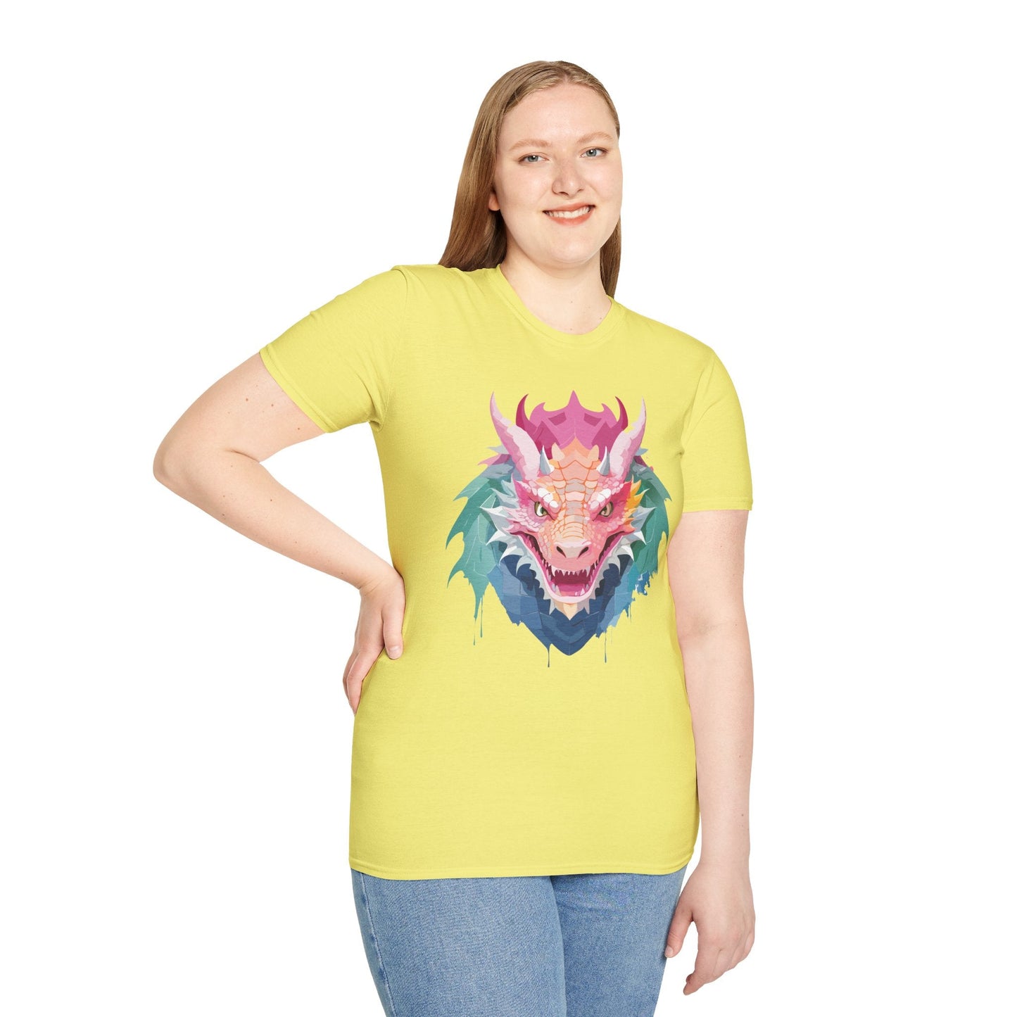 Dragon T Shirt Unisex Softstyle Cotton Tee With Animal Art Design Graphic Print Artwork