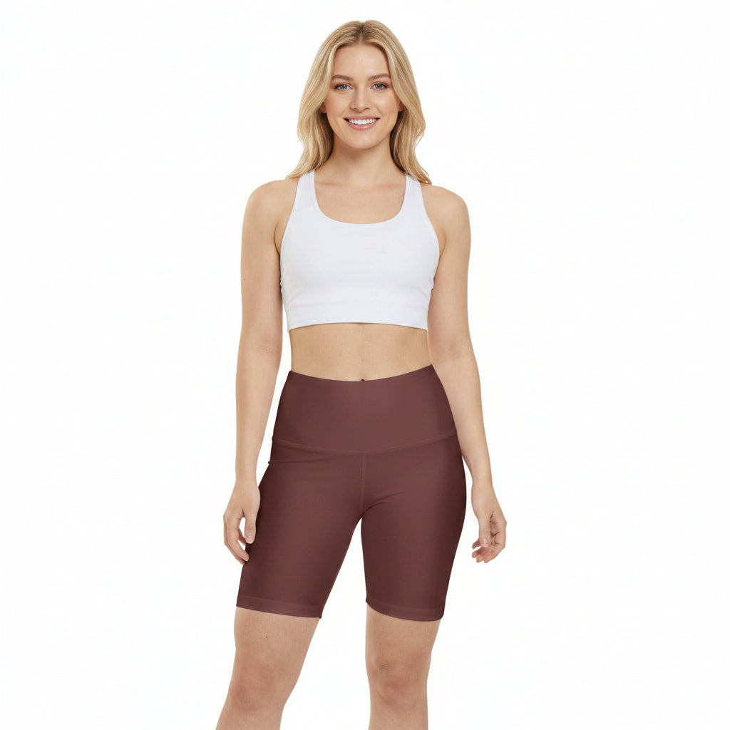 Dark Cooper Workout Shorts — High-Waist Brown Biker Shorts for Women