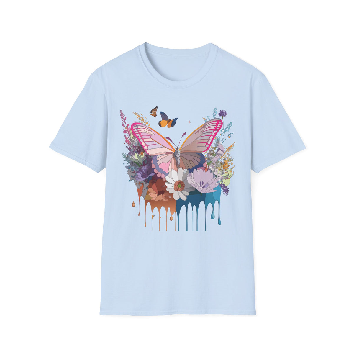 Butterfly Floral T-Shirt — Colorful Drip Wings Graphic Tee Unisex 100 Cotton Gildan T-Shirt
