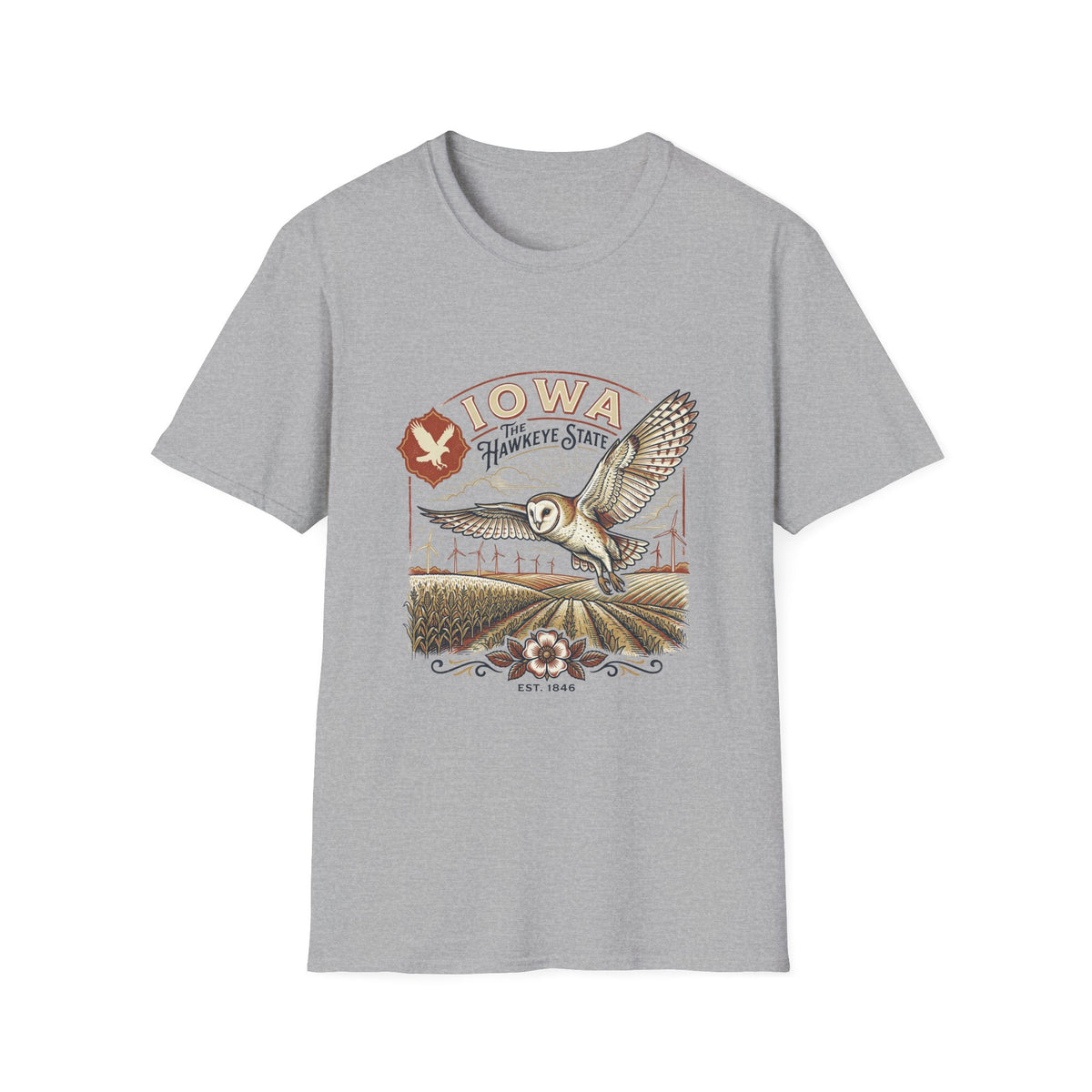 Iowa Owl Hawkeye State Vintage Graphic Tee - Travel Tourist Graphic Design Unisex 100 Cotton Gildan T-Shirt