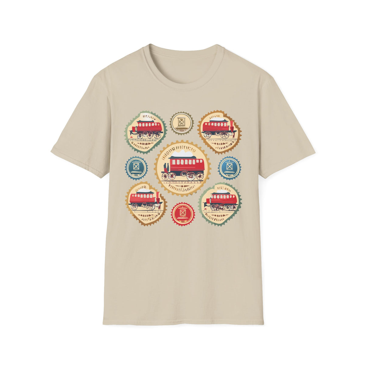Vintage Trolley Badges T-Shirt | Retro Streetcar Emblems Graphic Tee Unisex 100 Cotton Gildan T-Shirt