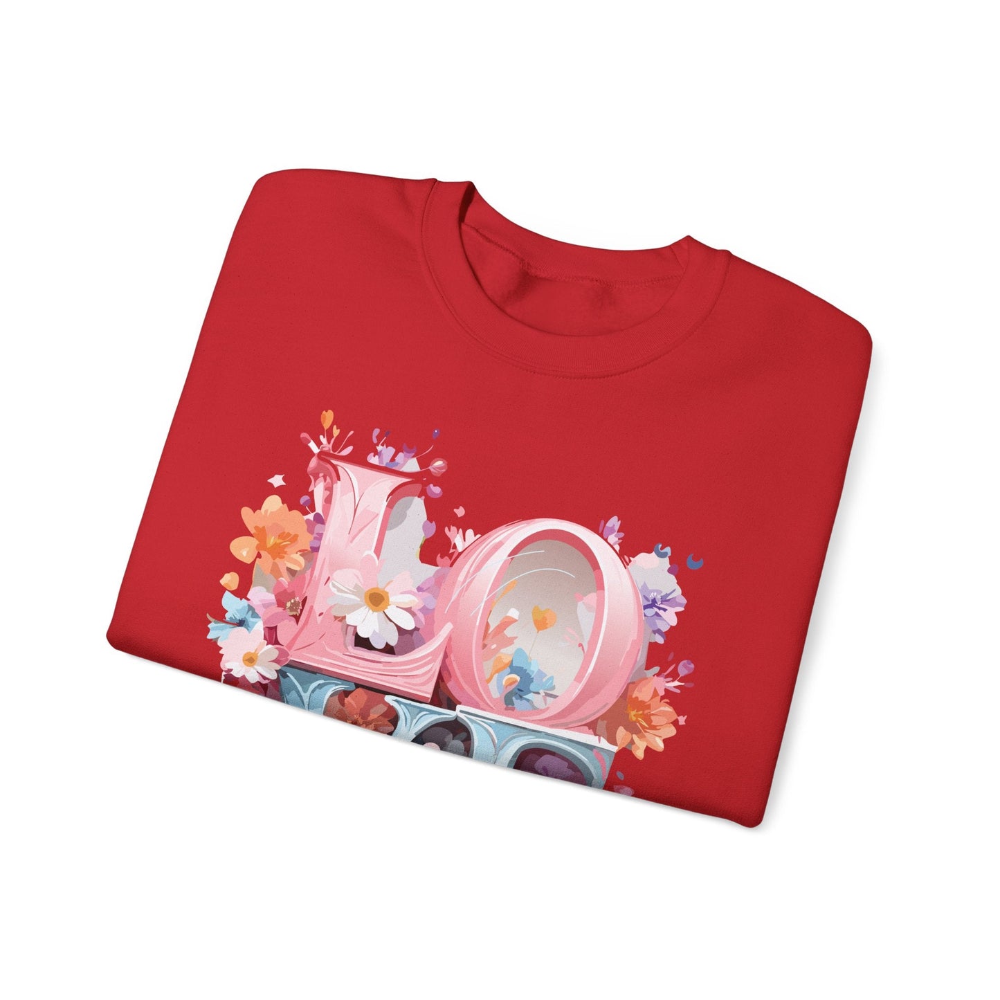 Floral Love Sweatshirt Unisex Love Flower Valentines Day Crewneck Gildan 18000 50 50 Cotton Polyester