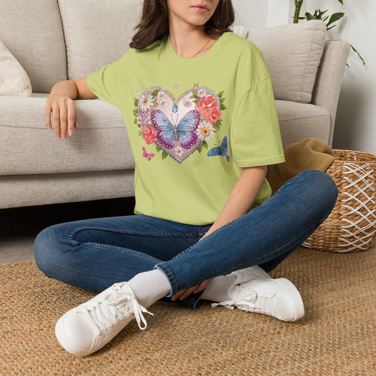 Floral Butterfly Heart Graphic Tee Unisex 100 Cotton Gildan T-Shirt