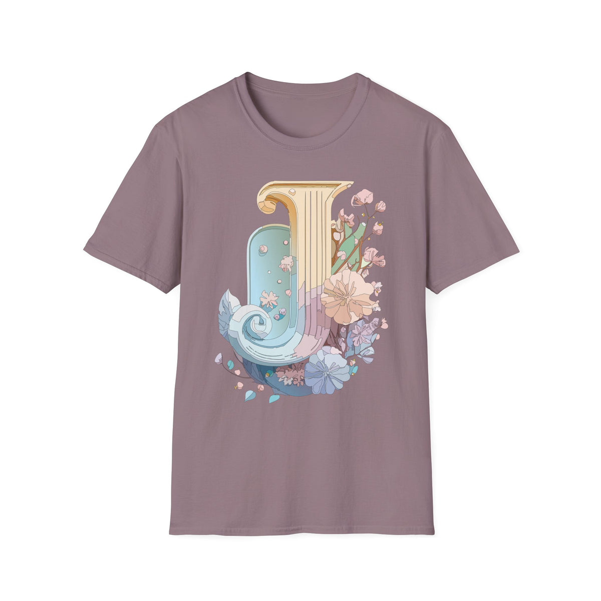 Floral Letter J T-Shirt | Pastel Column Monogram Tee