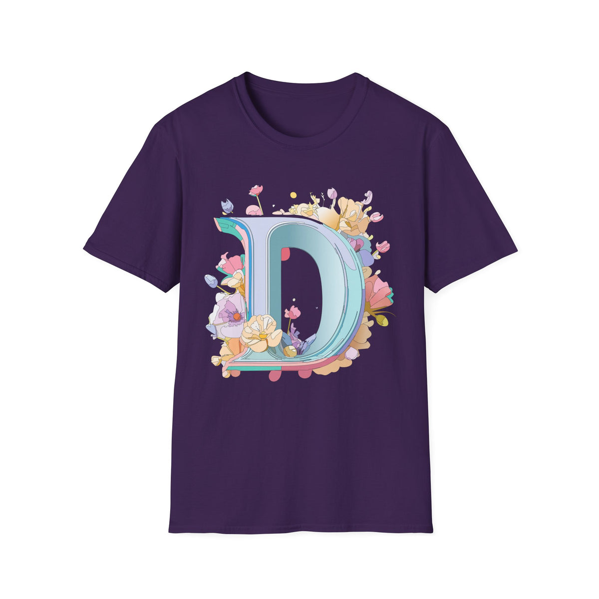 Floral Letter D T-Shirt | Pastel Monogram Initial Tee