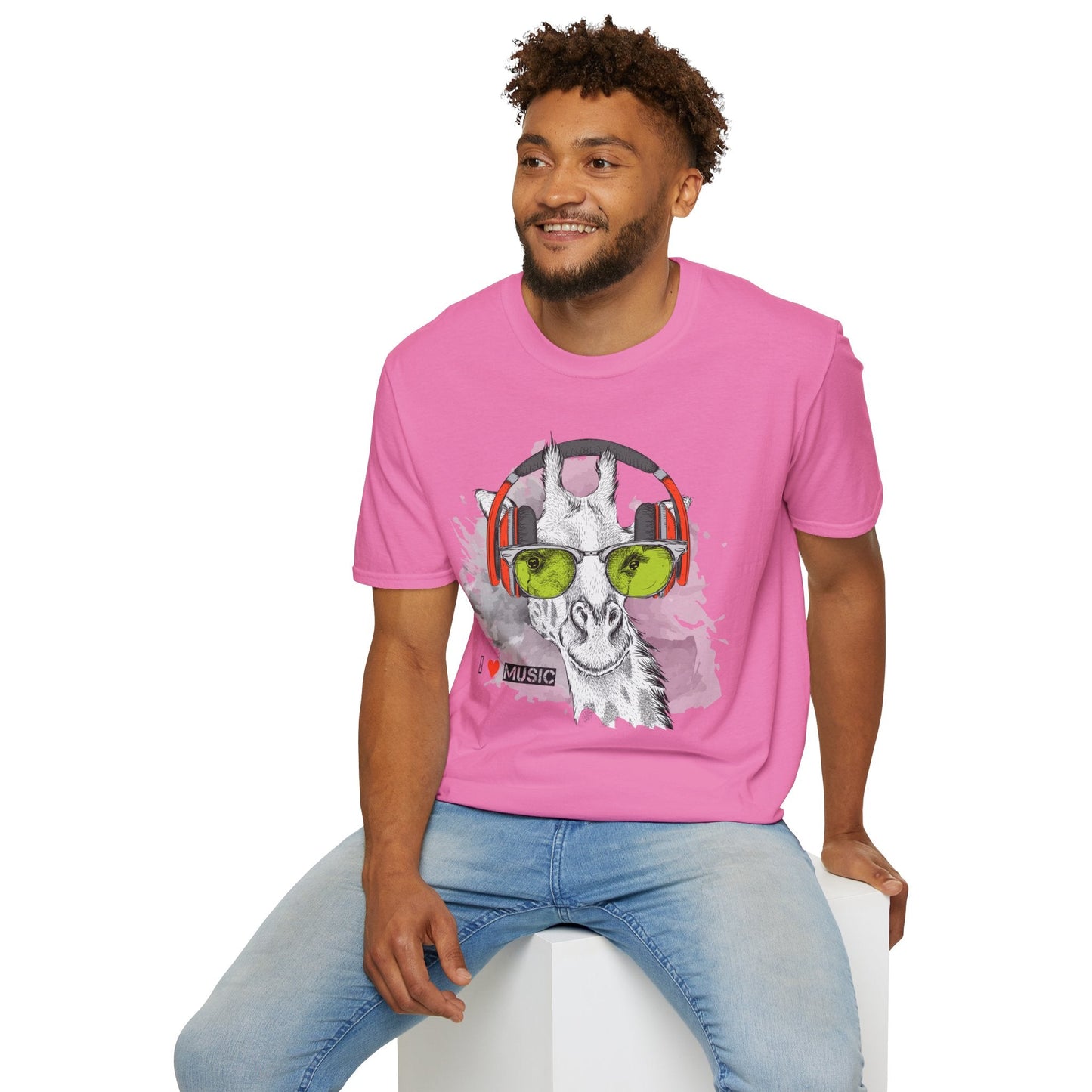 I Love Music Animals Shirt With Headphones Unisex Gildan Softstyle 100 Percent Ring Spun Cotton Tee
