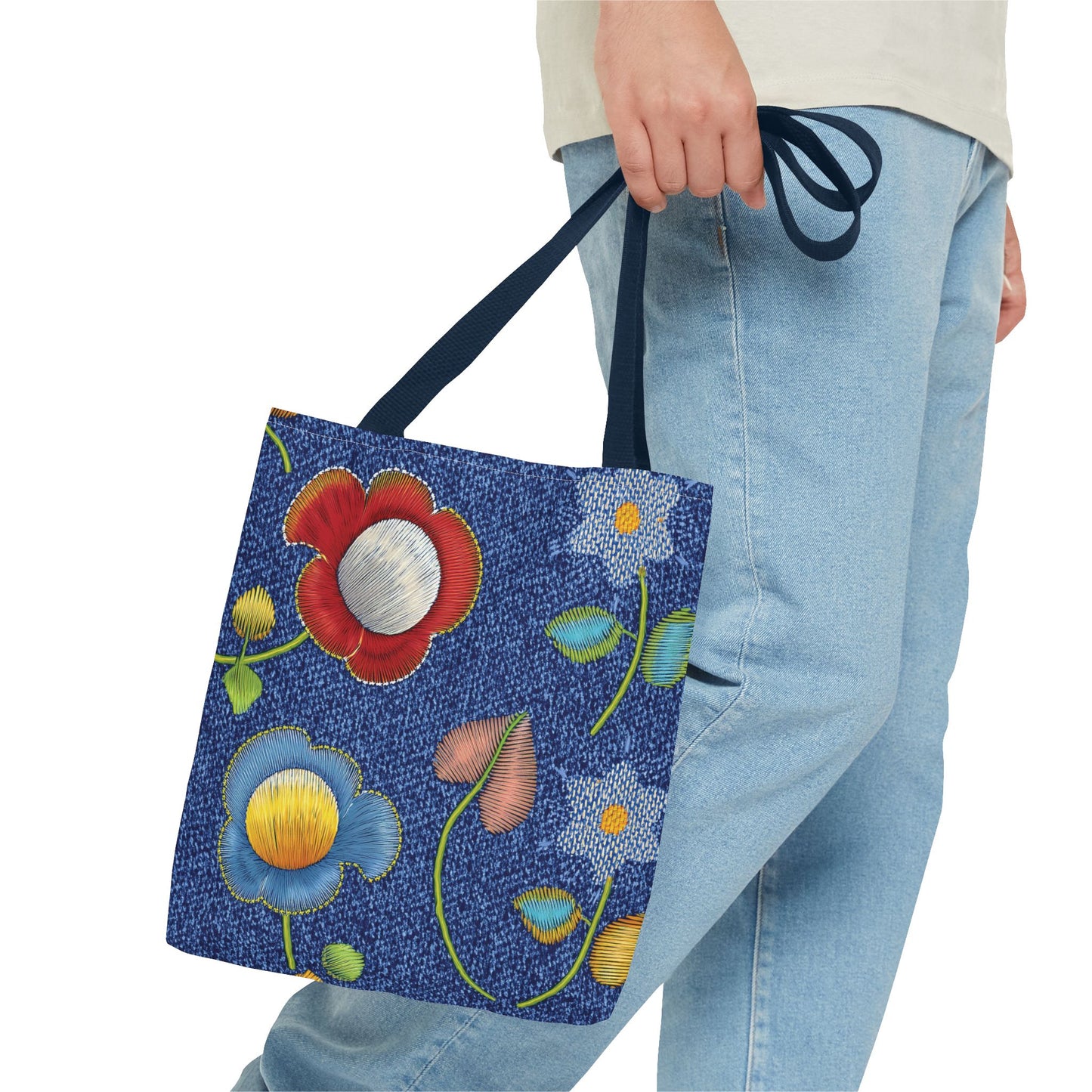 Denim Fabric Imitation Print Unisex Canvas Bag Poly Spun 3 Sizes Tote Bag 159-11