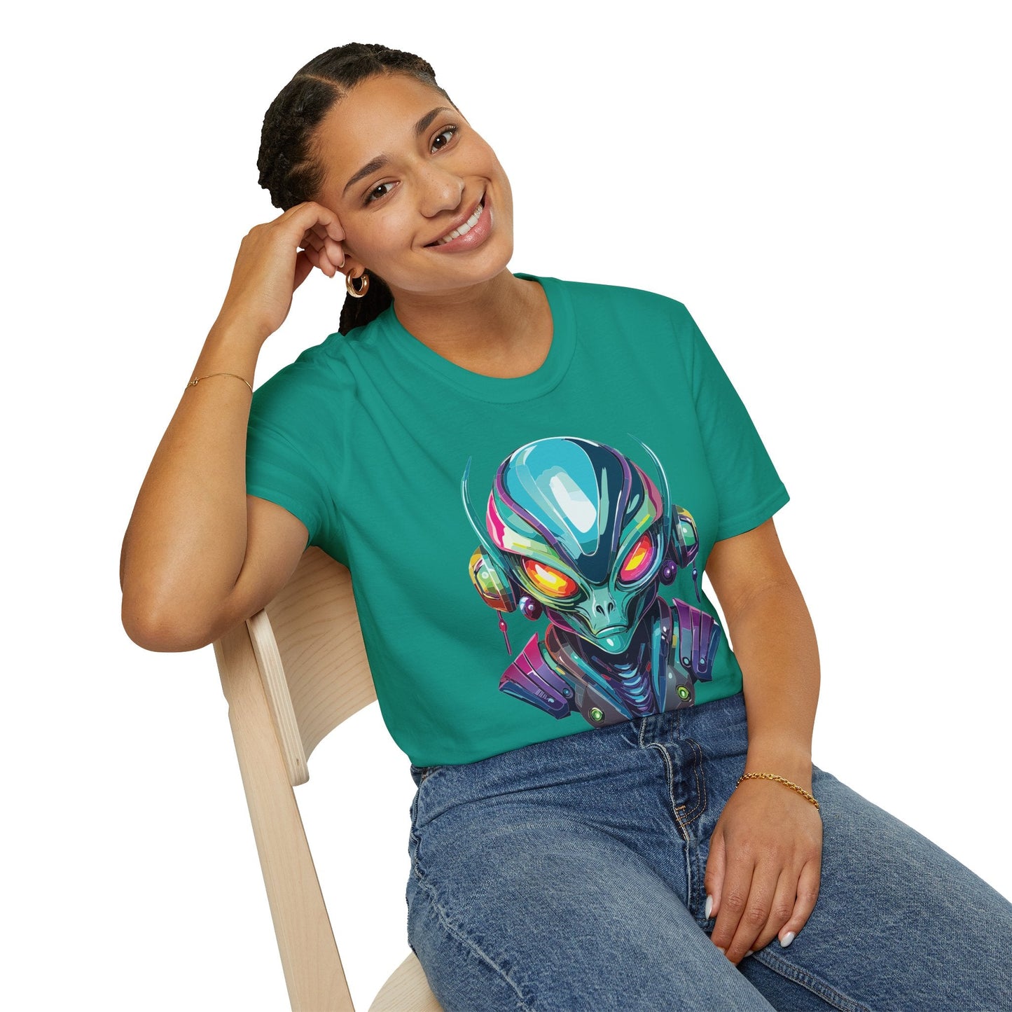 Alien Cosmos Unisex Cotton T Shirt With Alien Artwork Softstyle Ring Spun Cotton 64000
