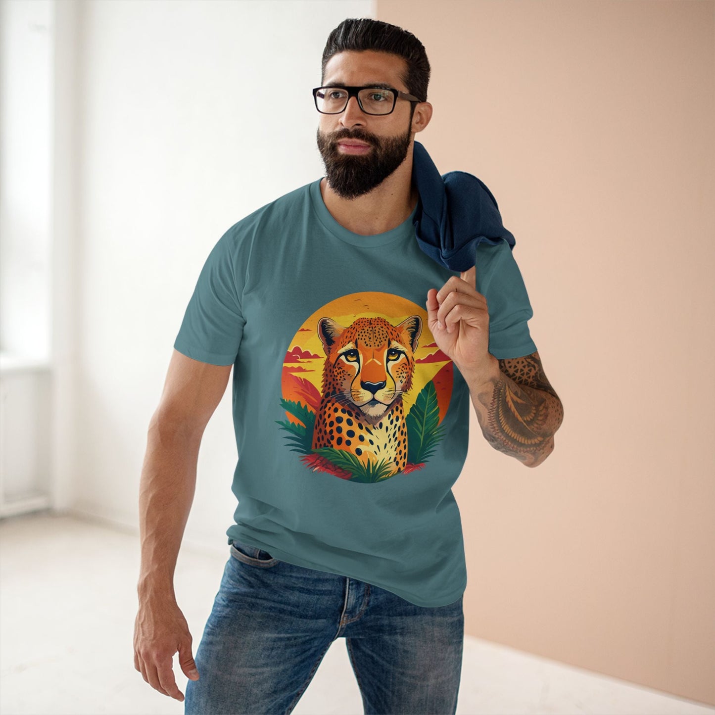 Unisex Cheetah Shirt Premium Cotton Staple Tee With Original Art Design By Retro2Nova Exclusive Art Collection