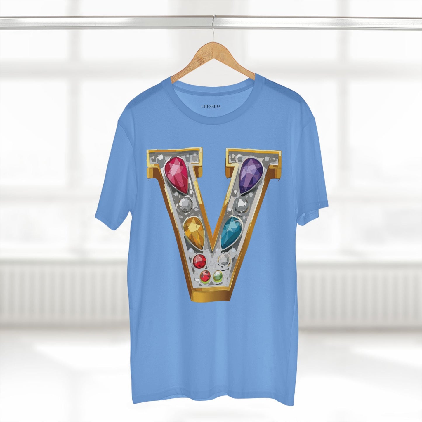 Letter V Graphic Design Tee Unisex 100 Cotton With Antique Gold Letters Artwork T-Shirt