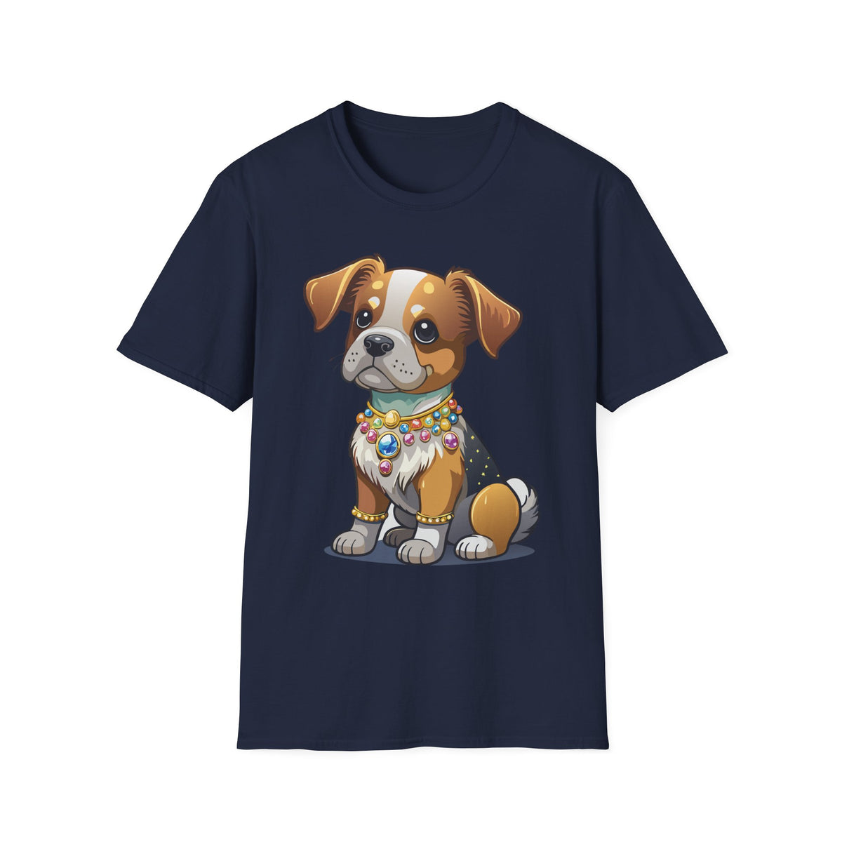 Cute Cartoon Puppy T-Shirt | Colorful Beaded Collar Dog Tee