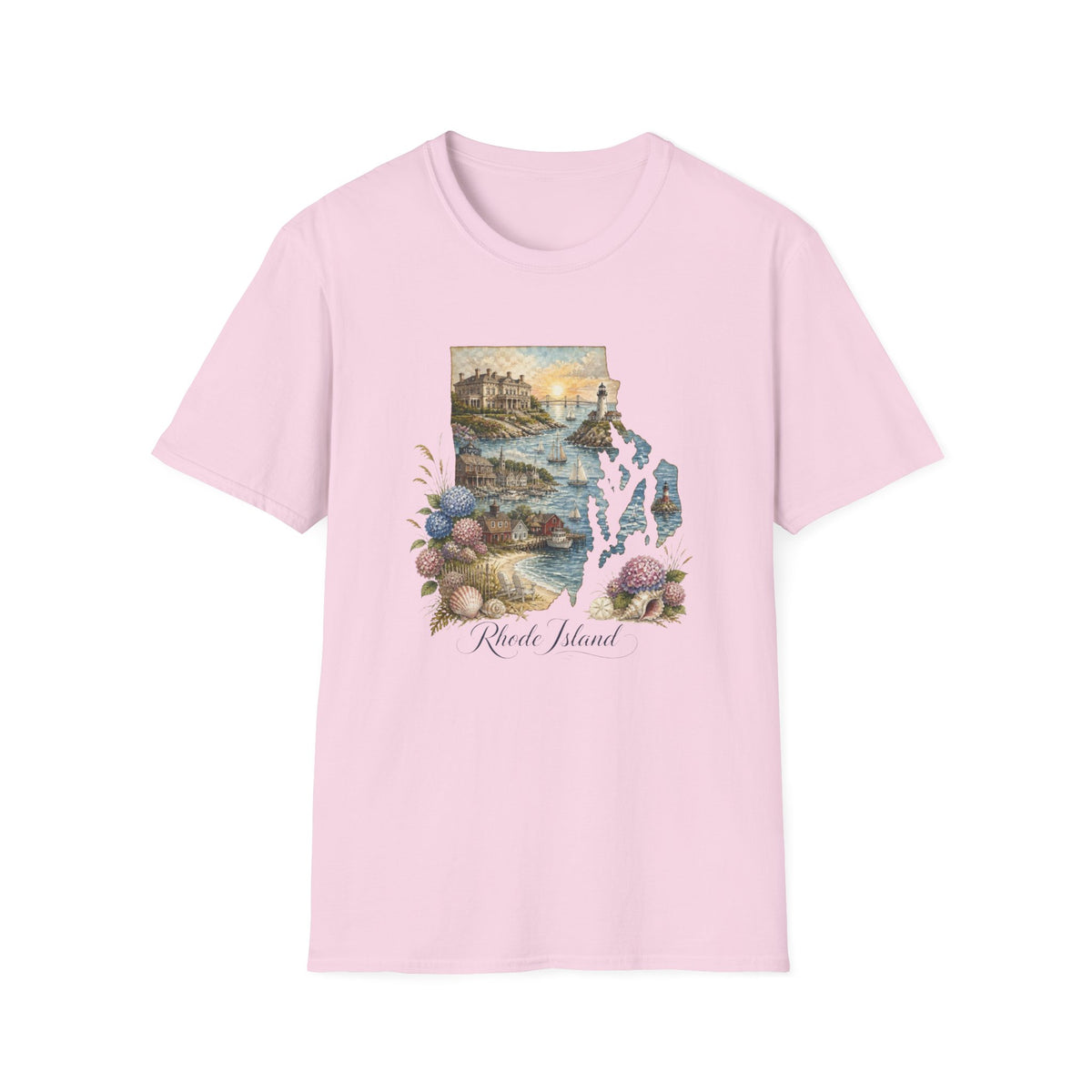 Rhode Island Coastal Vintage Graphic Design Unisex 100 Cotton Gildan T-Shirt