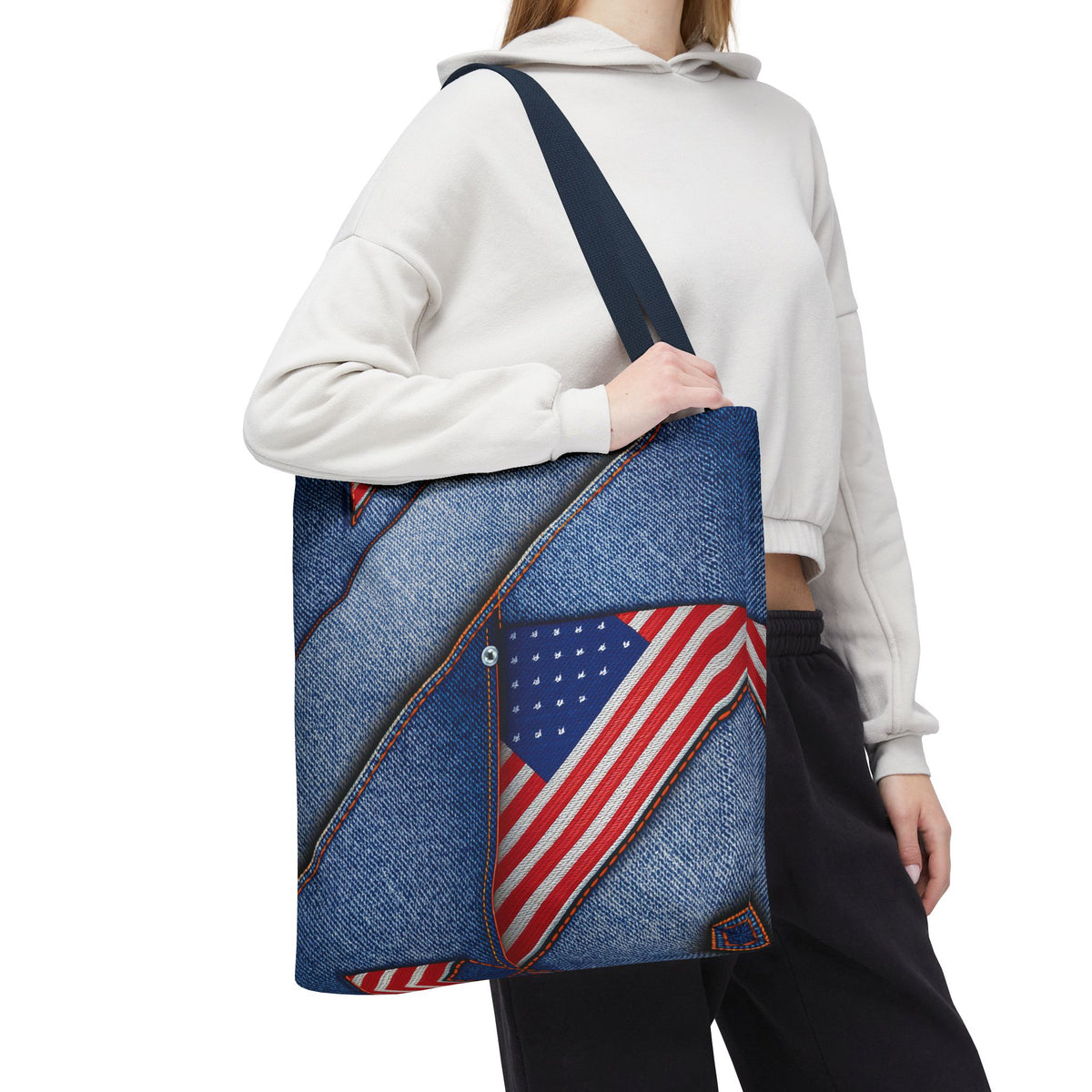 4th of July Graphic Denim Fabric Imitation Print Unisex Canvas Bag Poly Spun 3 Sizes Tote Bag 200-22