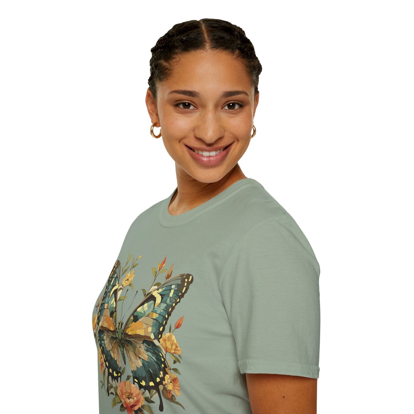 Butterfly Print T Shirt Unisex Monarch Shirt Gildan Softstyle 64000 Ring Spun Cotton
