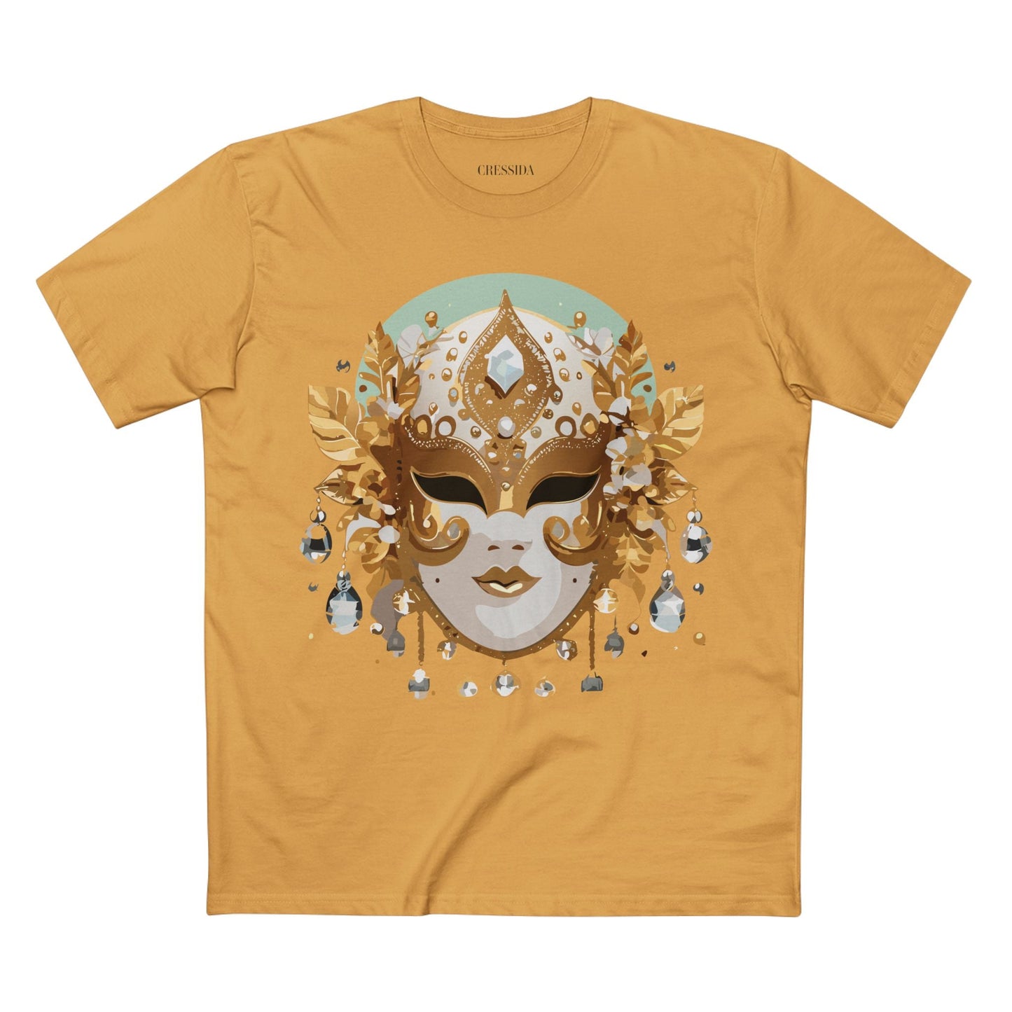 Carnival Mask Graphic T-Shirt Unisex 100 Cotton With Antique Gold Art Design Tee 9