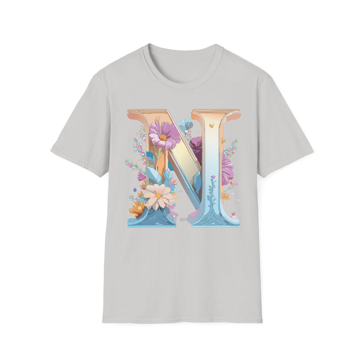 Floral Letter N T-Shirt | Monogram Initial Tee, Botanical Alphabet Shirt