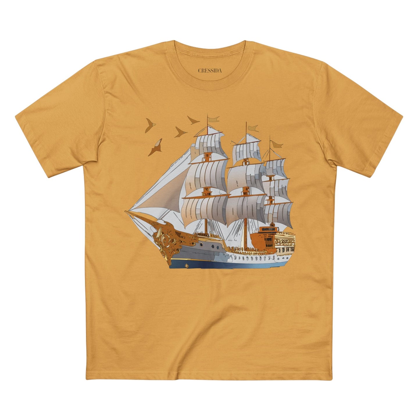 Ship Graphic Unisex 100 Cotton T-Shirt with Gold Frigate Art Design 4