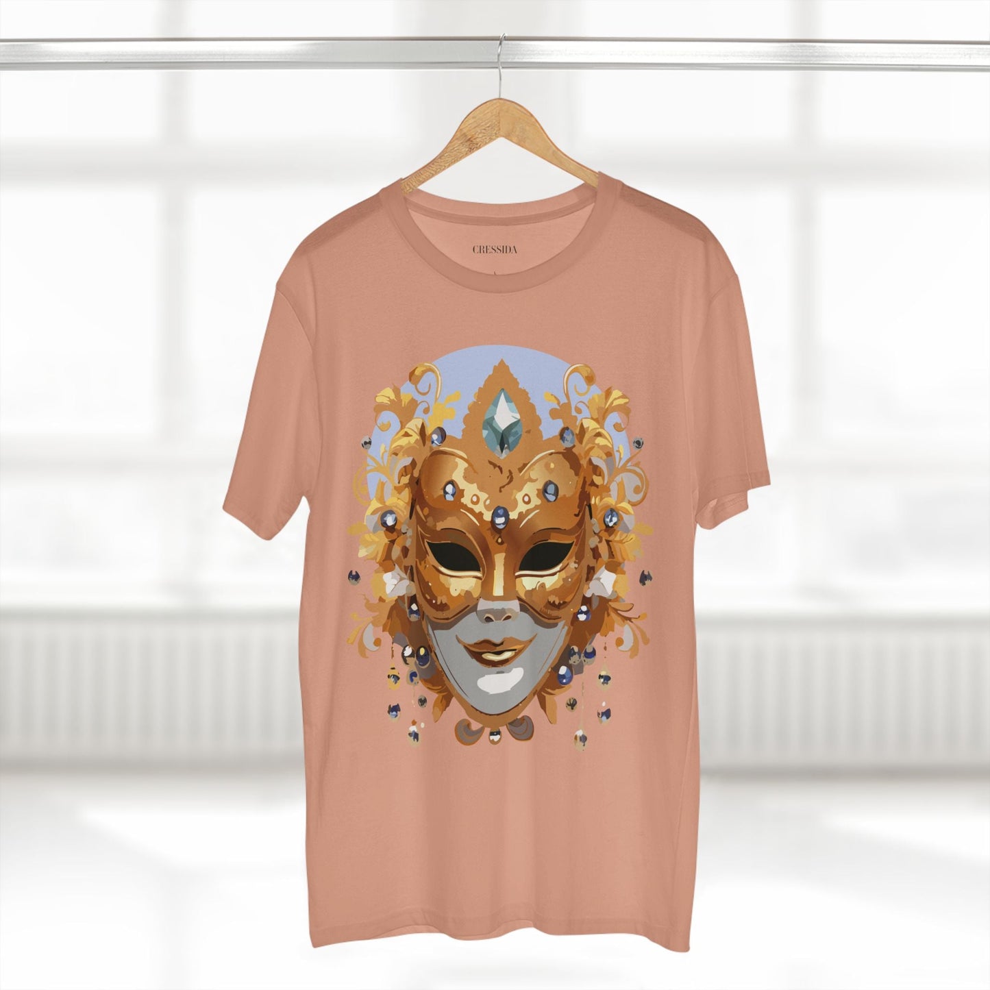Carnival Mask Graphic T-Shirt Unisex 100 Cotton With Antique Gold Art Design Tee 1