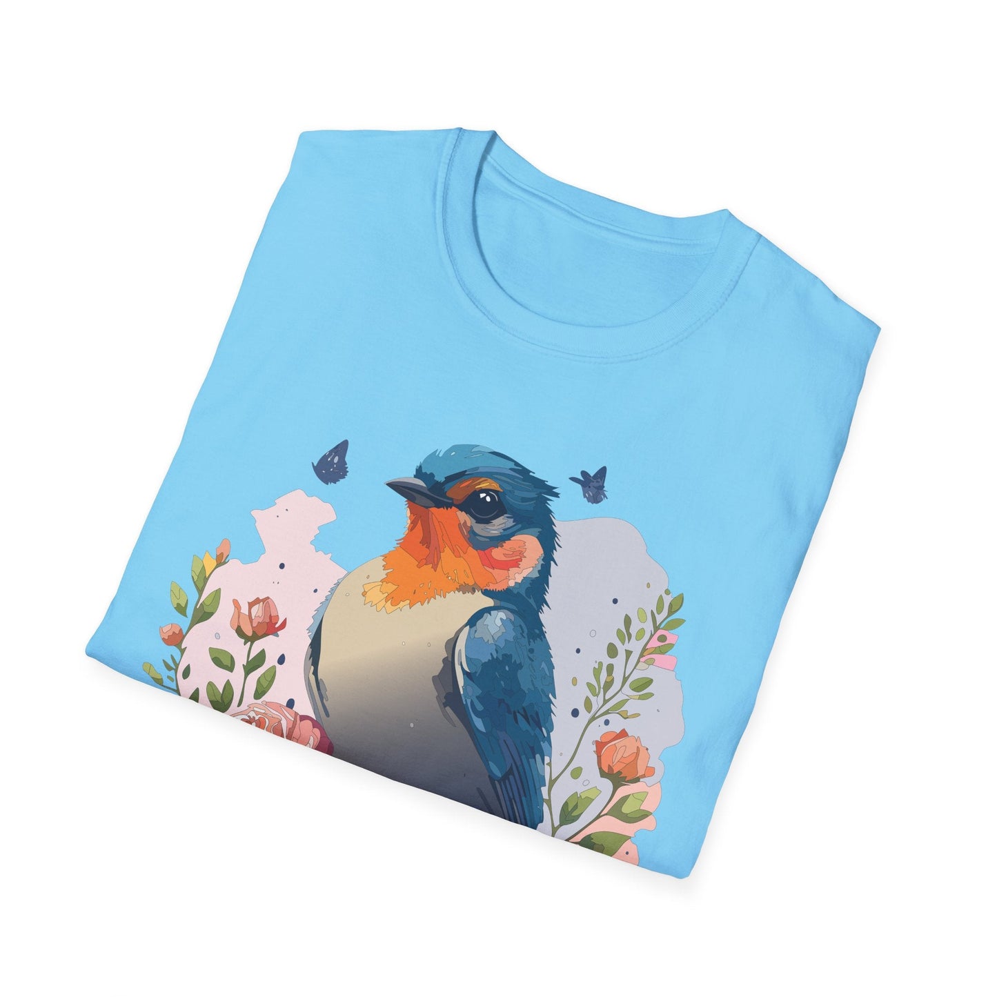 Bird T Shirt Floral Design Unisex Gildan Softstyle 64000 Ring Spun Cotton Tee Breathable Wear