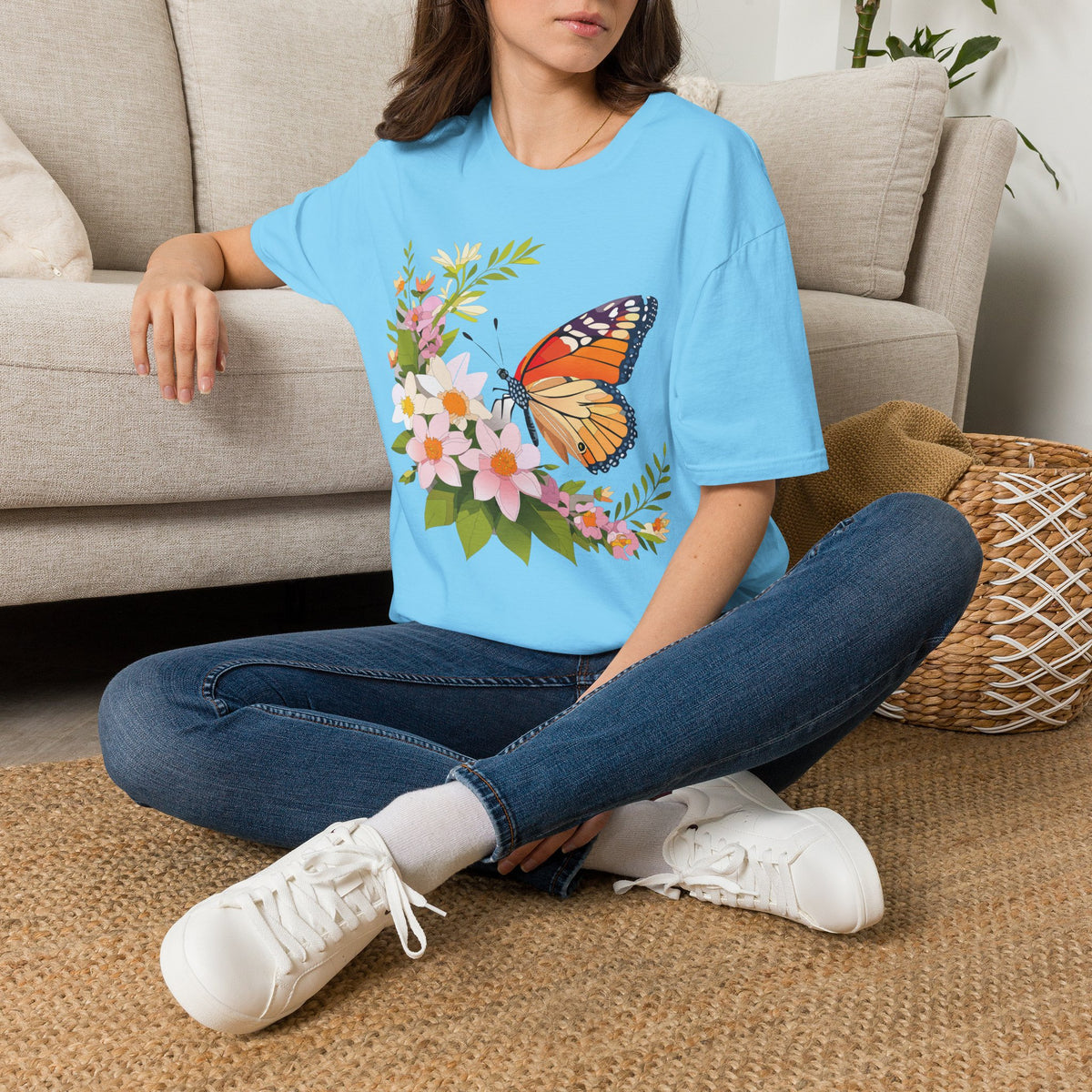 Monarch Butterfly Floral Graphic Tee Unisex 100 Cotton Gildan T-Shirt