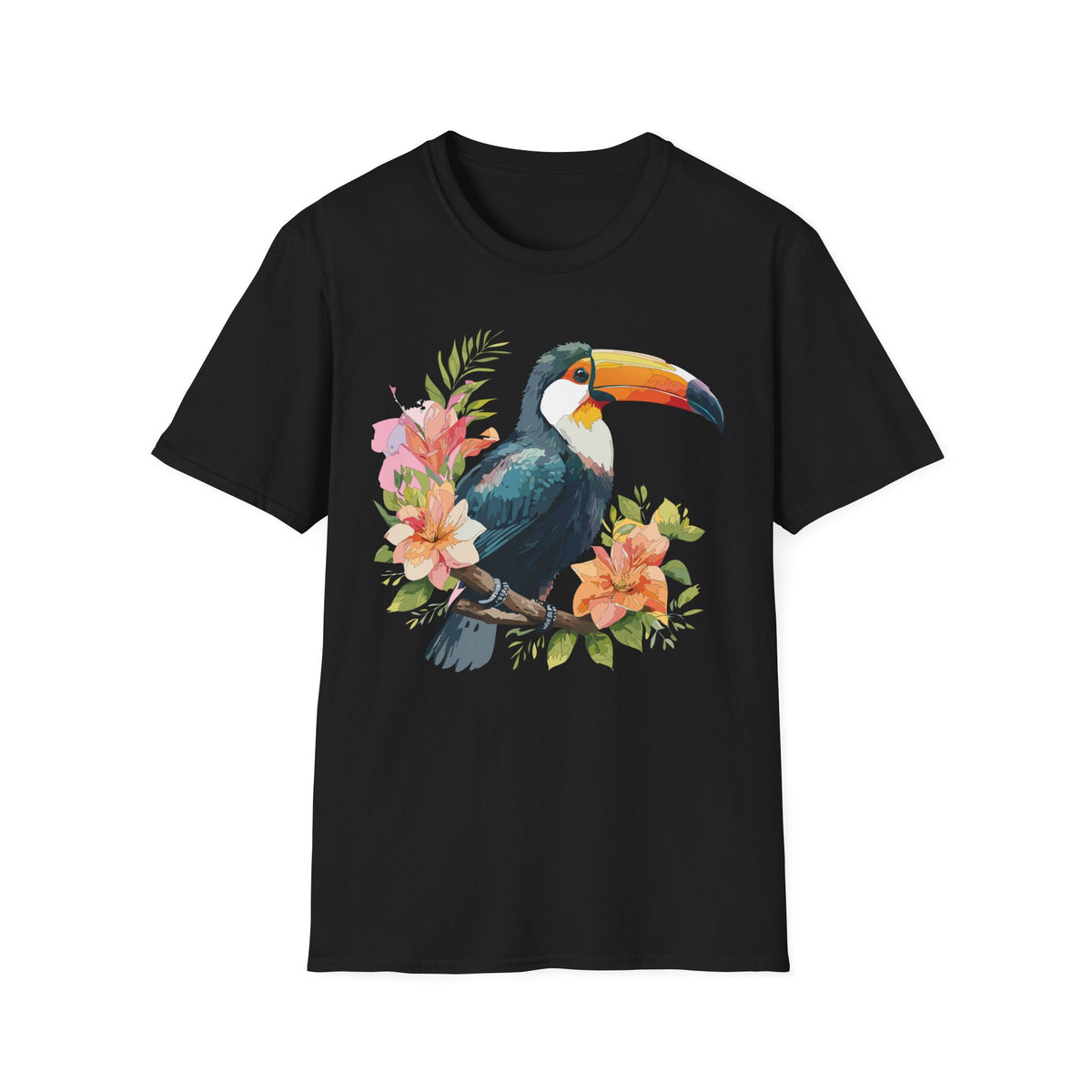 Tropical Toucan Illustration T-Shirt | Floral Bird Graphic