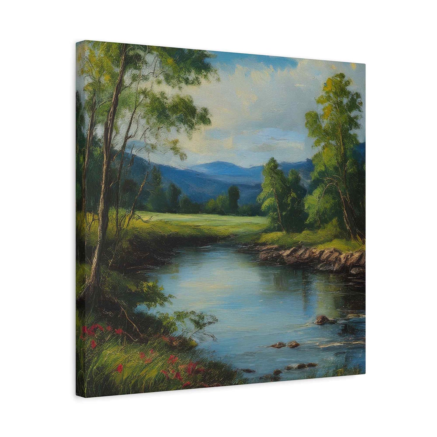 River Print Canvas, Landscape Oil Paint Print 20x20, 24x24, 30x30, 32x32, 36x36 Art Design Print Pine-Wood Inner Frame MC-53