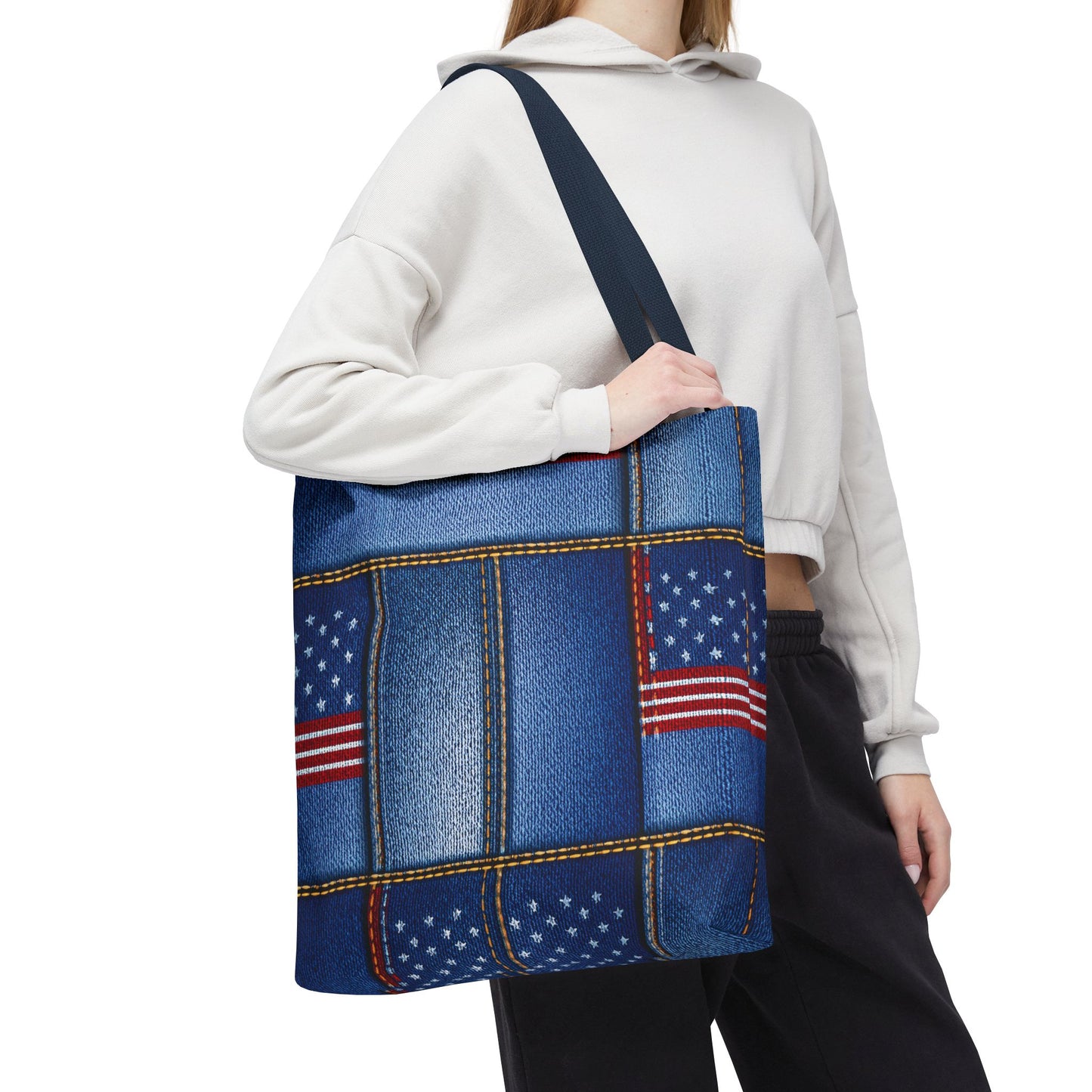 4th of July DENIM PRINT CANVAS BAG HIGH-QUALITY 100% SPUN POLY 3 SIZE BAG-200-17