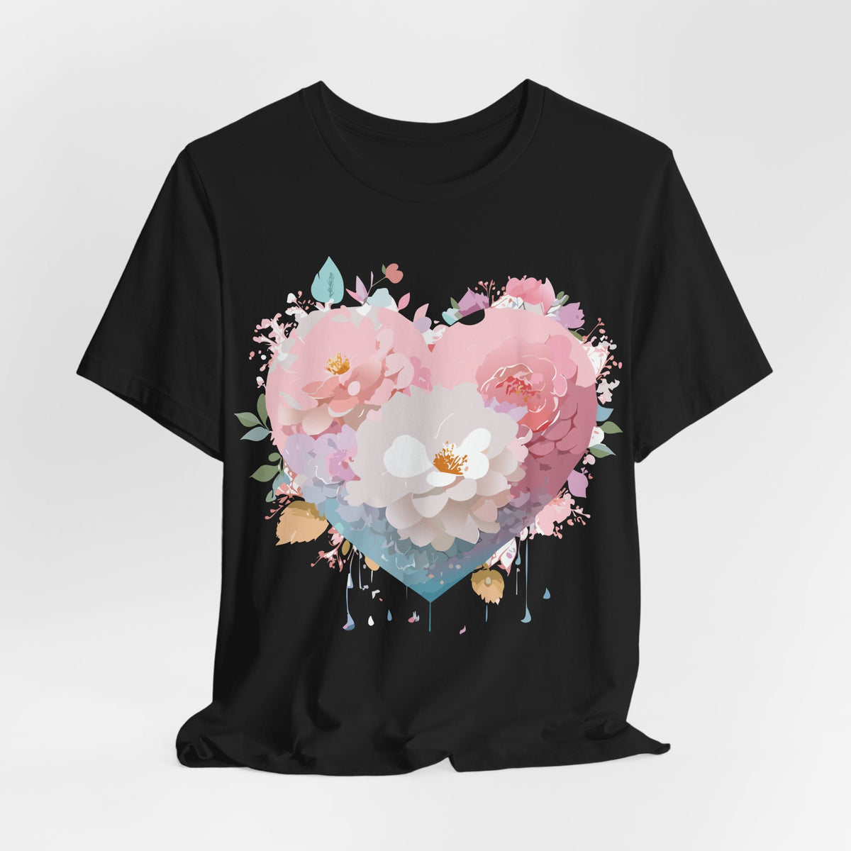 Valentine's Day Graphic Unisex Cotton Bella+Canvas Tee with Floral Art Design d120