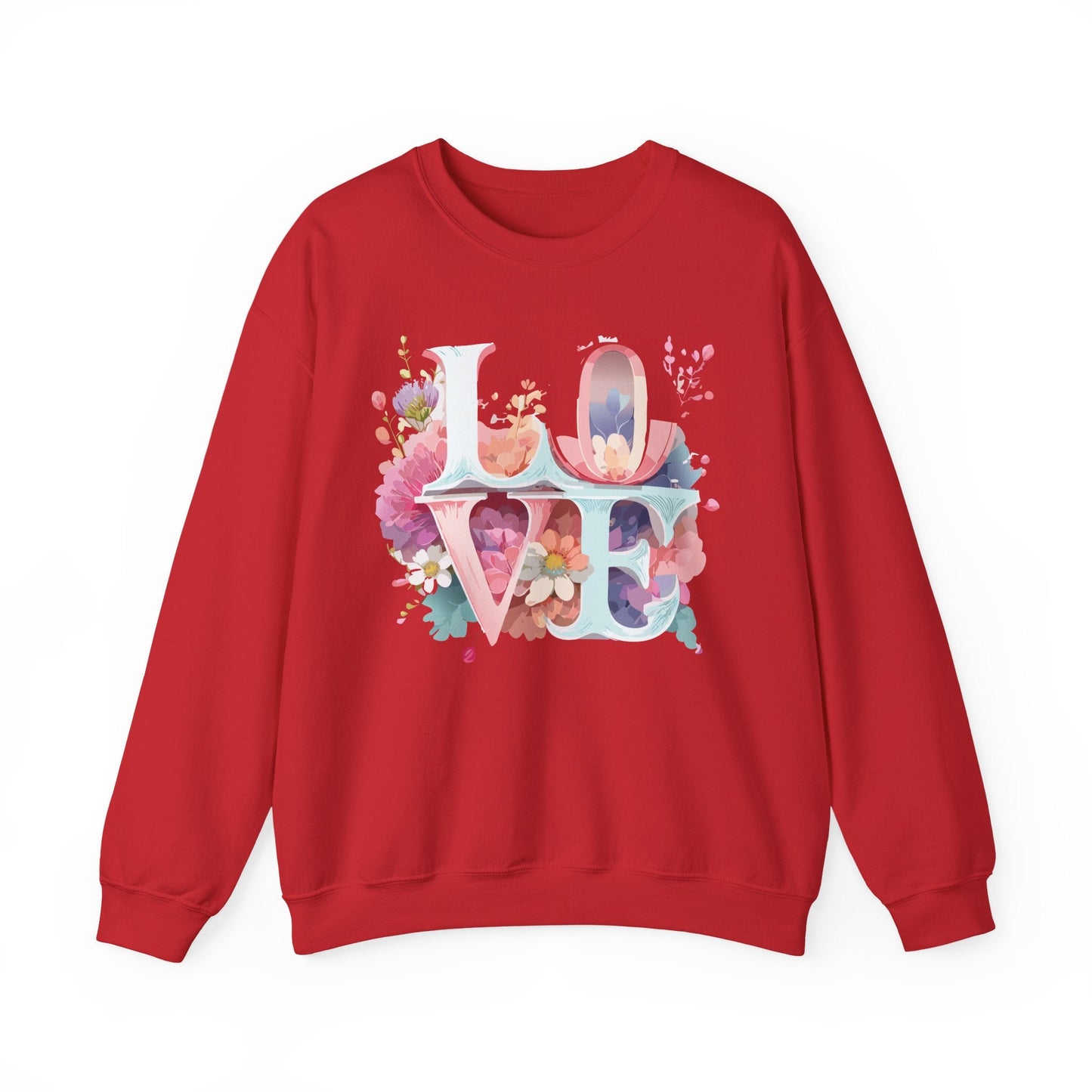 Floral Love Sweatshirt Valentines Day Flower Print Unisex Crewneck Heavy Blend Cotton Polyester