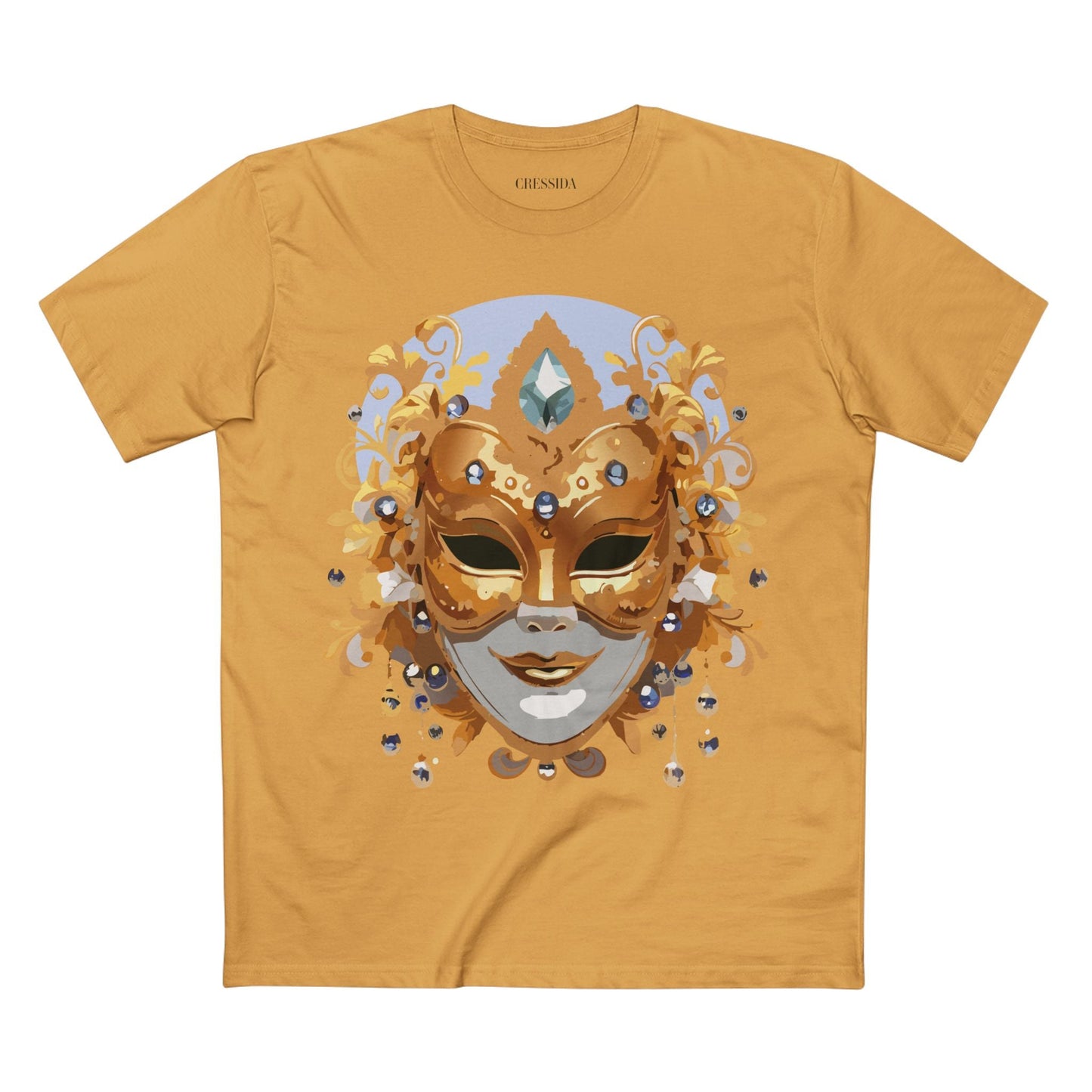 Carnival Mask Graphic T-Shirt Unisex 100 Cotton With Antique Gold Art Design Tee 1