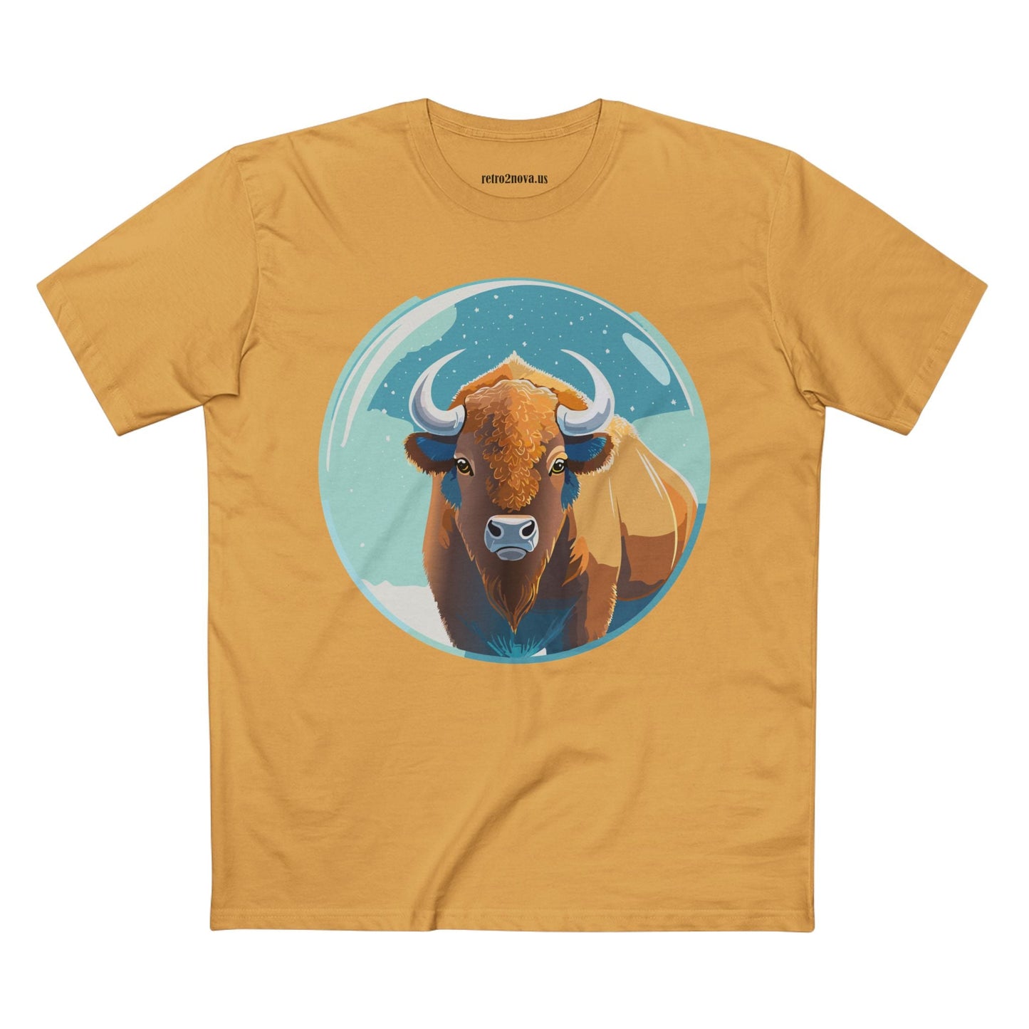Retro2Nova Bison Art Tee Unisex Premium Cotton Staple Shirt With Original Animal Illustration From Art Collection