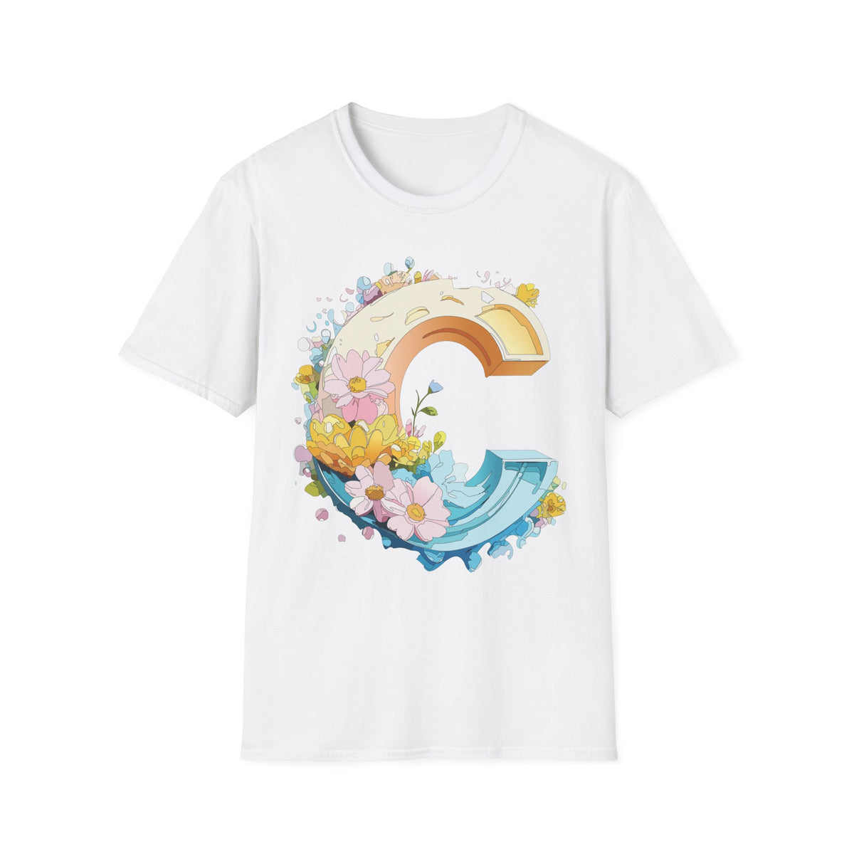 Rainbow Letter C T-Shirt | Flower Letter C Tee