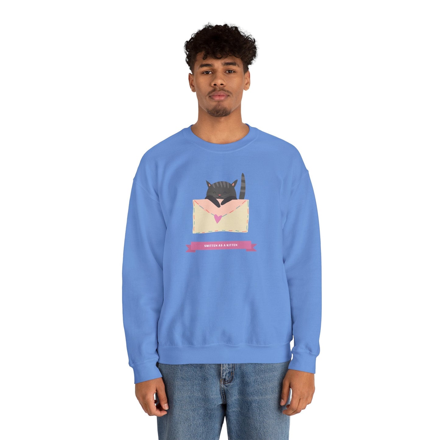 Cat Heart Sweatshirt Love For Cat Lovers Unisex Crewneck Fifty Fifty Cotton Poly Blend Gildan 18000